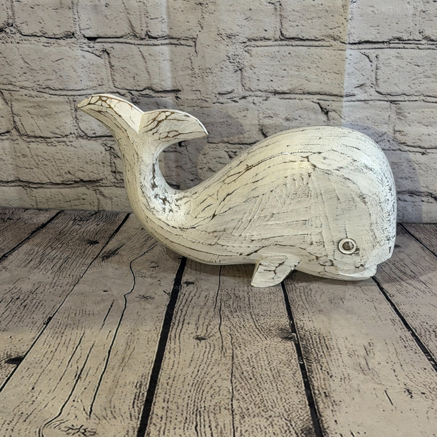 30cm x 15cm Whale White Fish Wood Coastal Ocean Bathroom Decoration3