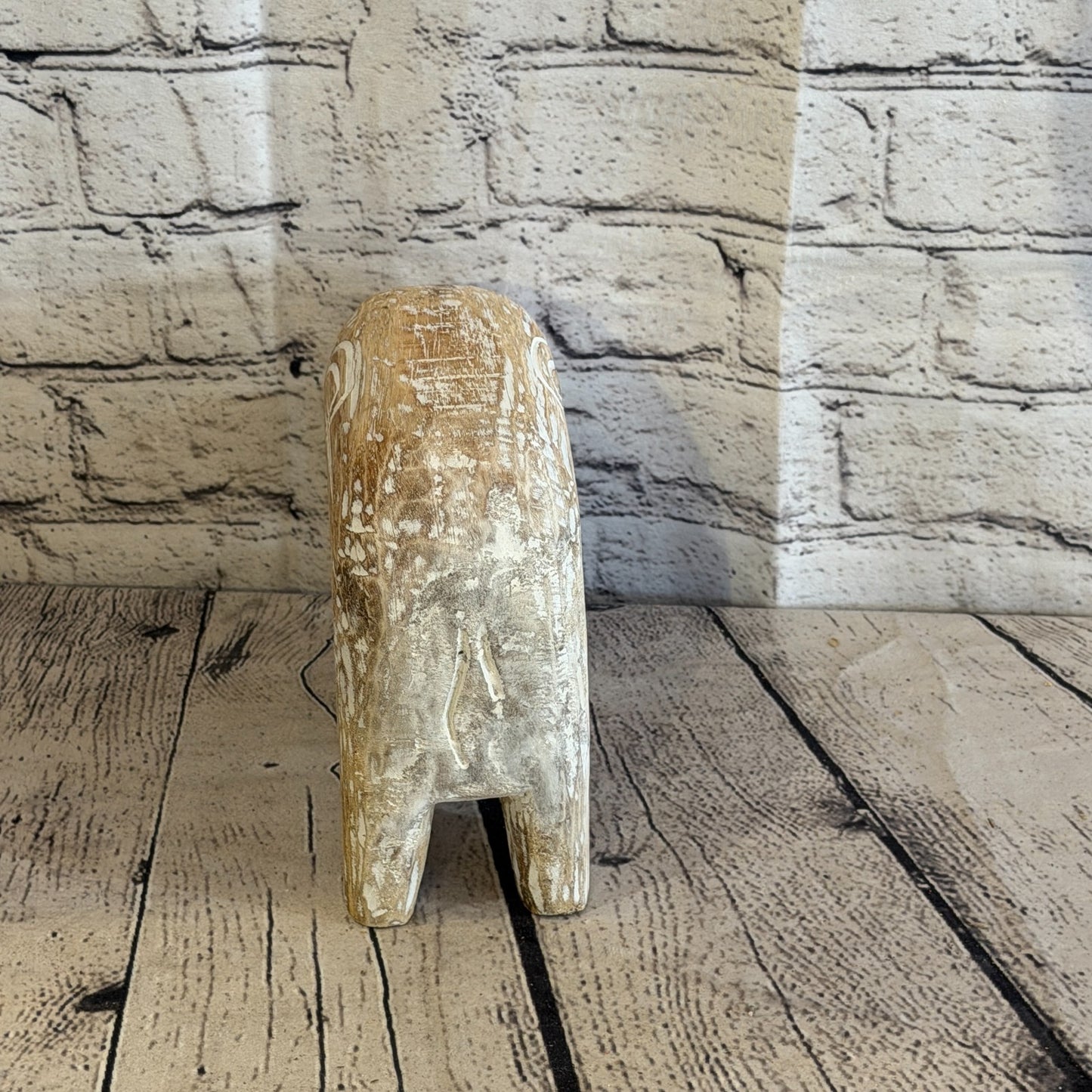 15cm x 20cm White Wood Wooden Standing Elephant Hand Carved Painted Statue5