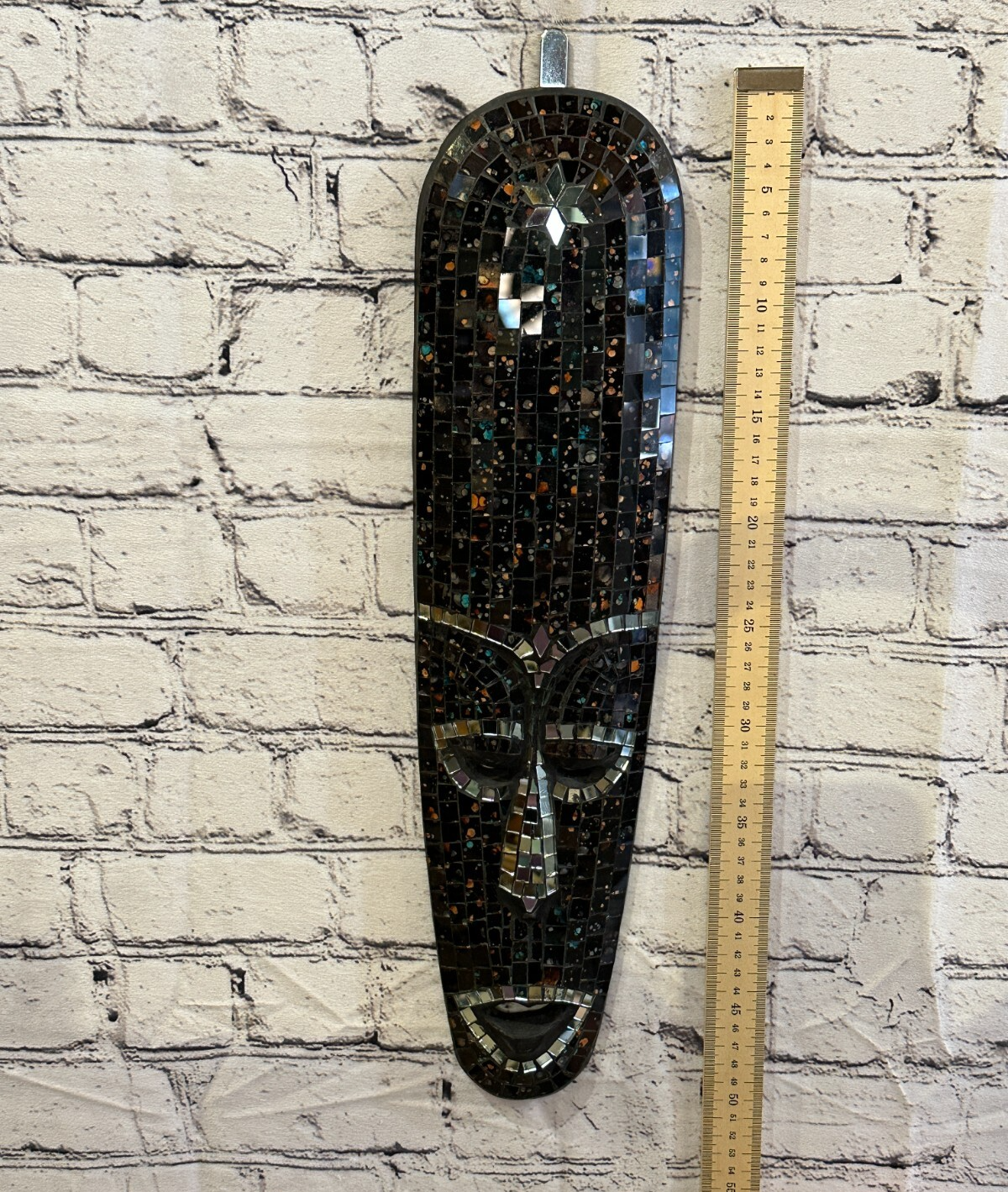 50cm Black Mosaic Mirror Mask Carved Painted Ethnic Tribal Wall Art Handmade3