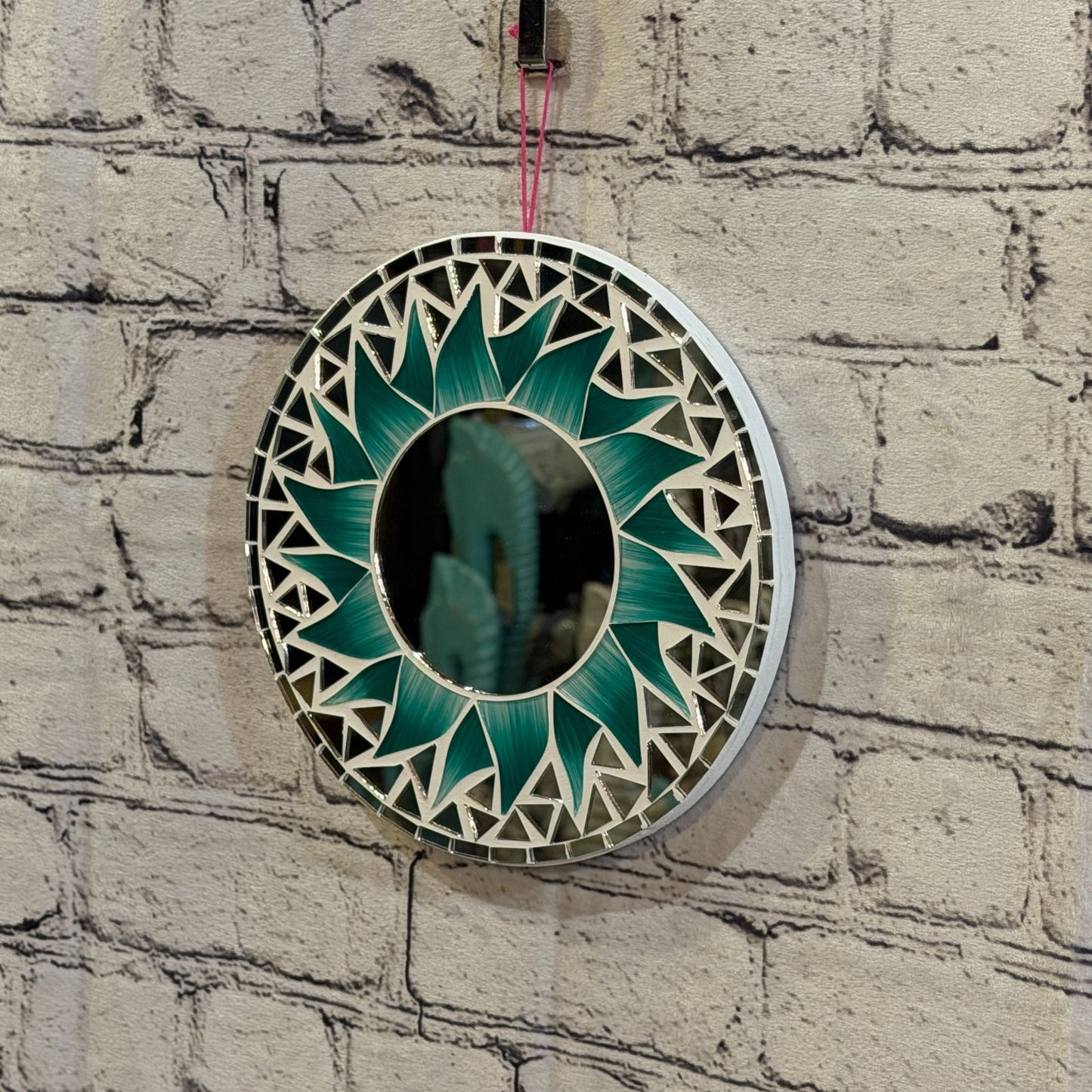 Green Sun Flame Mosaic Tile Wall Mirror 20cm x 20cm 8 Inches Handmade1