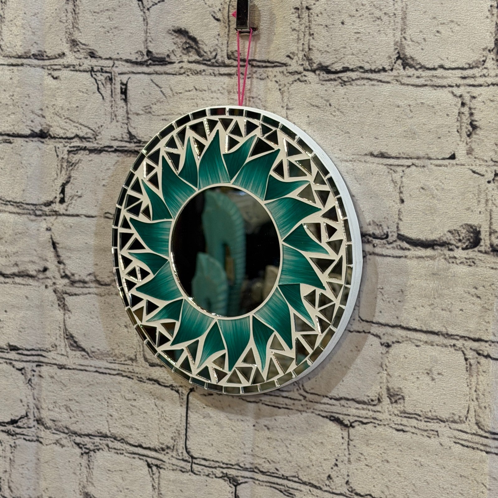 Green Sun Flame Mosaic Tile Wall Mirror 20cm x 20cm 8 Inches Handmade1