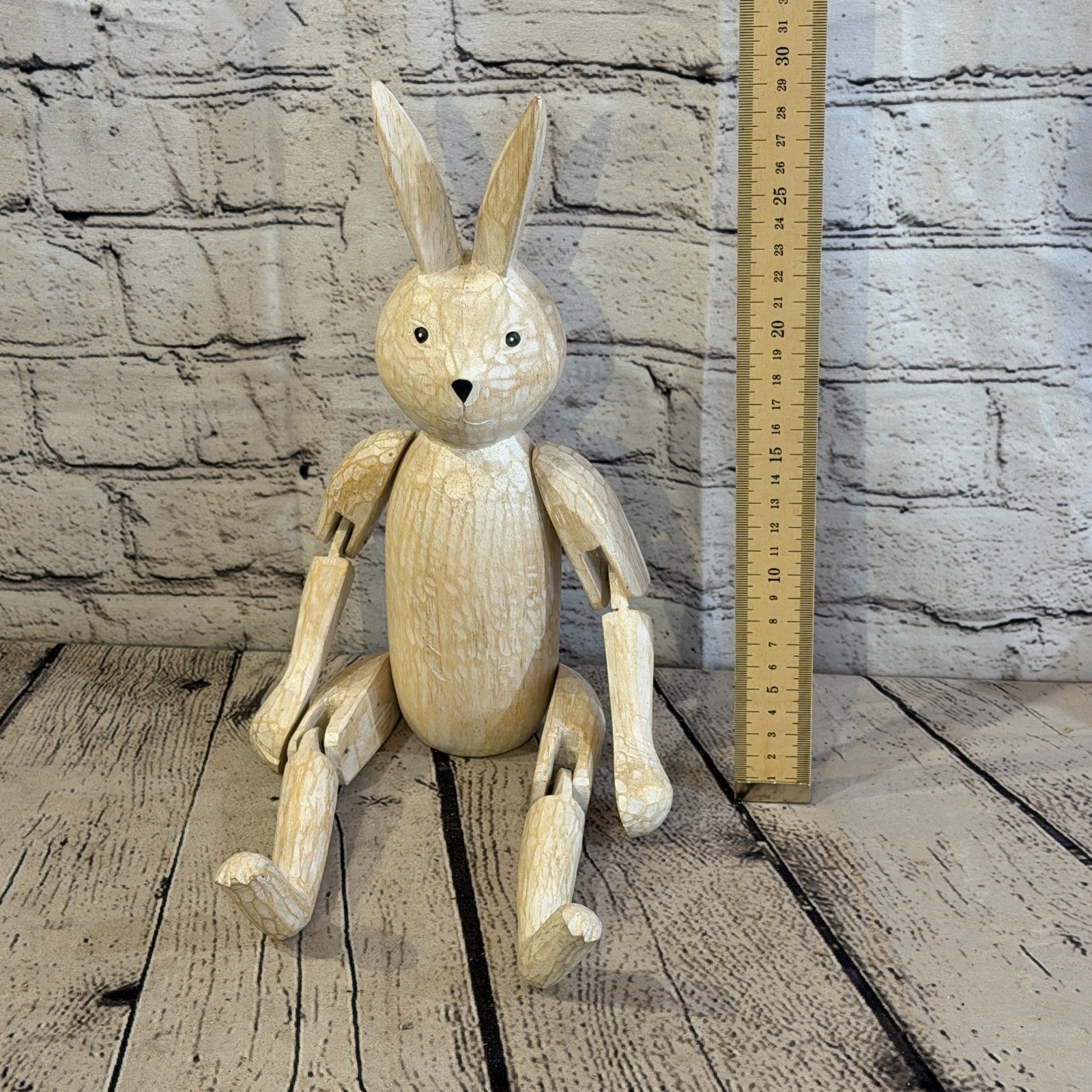 30cm Brown Bunny Rabbit Sitting Animal, Wooden Shelf Ornament Handmade Fairtrade5