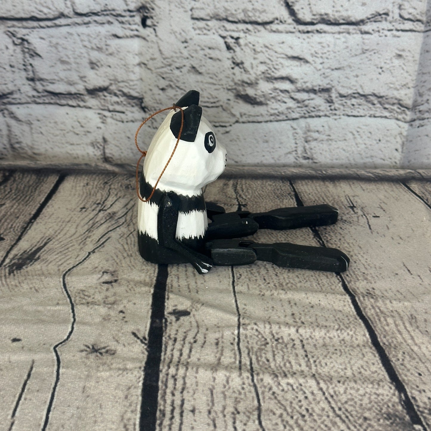 10cm Bright Panda Sitting Animal, Wooden Shelf Ornament Handmade and Fairtrade3