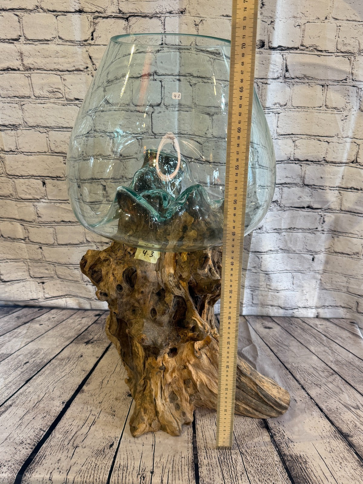 70cm Big Clear Colour Melted Glass Wood Decorative Vase Glass Sculpture Crafted3