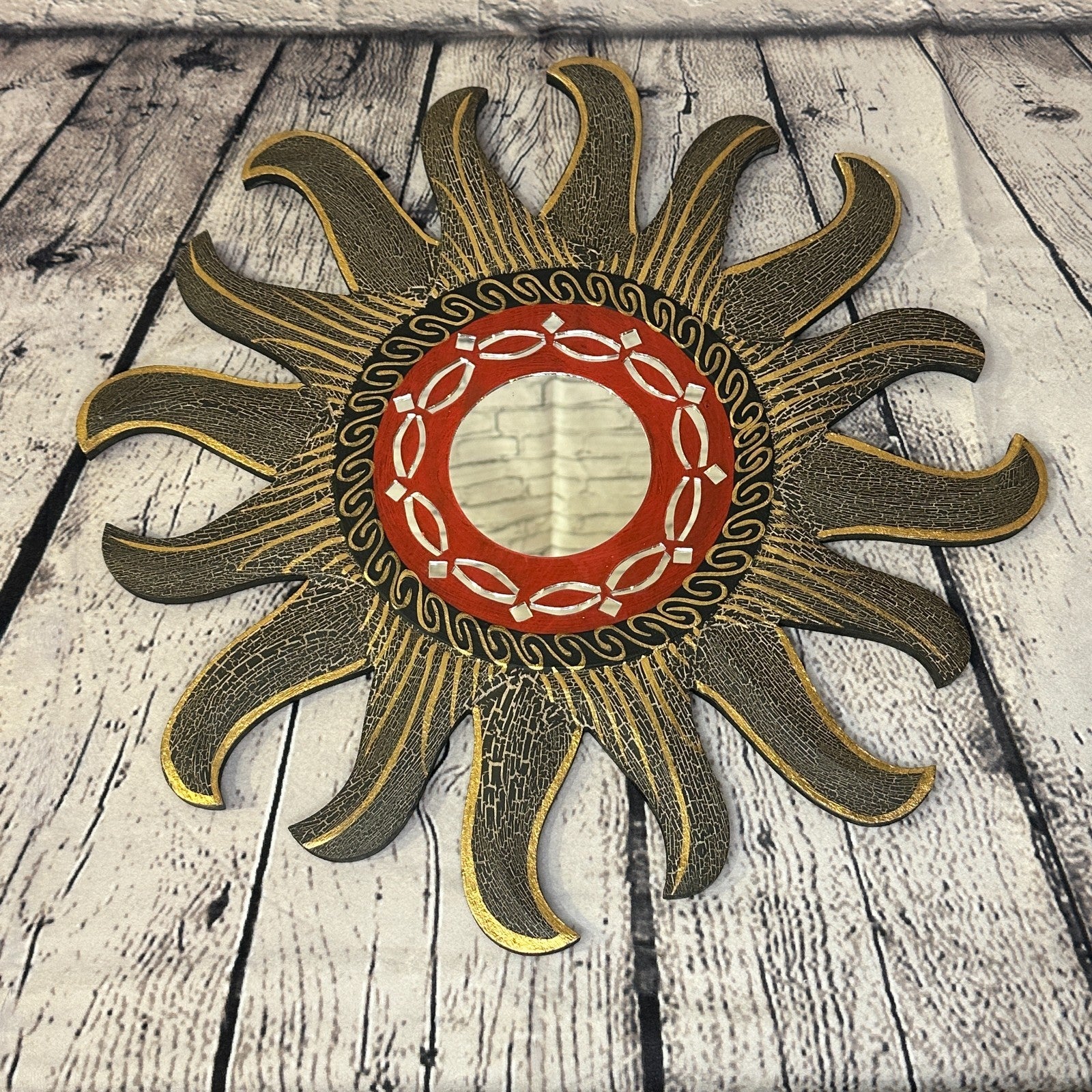 Gold Burst Sun Mosaic Tile Wall Mirror 40cm x 40cm 16 Inches Handmade Fairtrade3