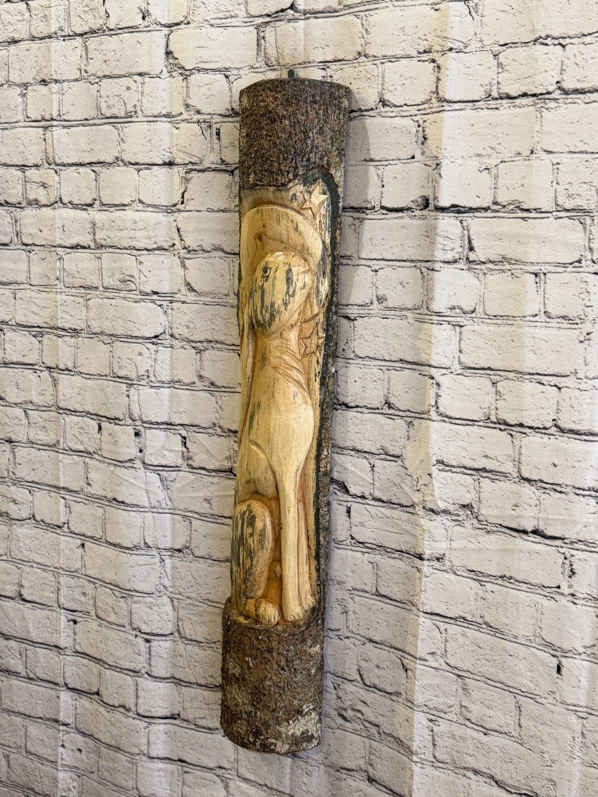 Hare Rabbit Looking At Moon 80cm Hand Carved Wizard Tree Trunk Wood Fairtrade2