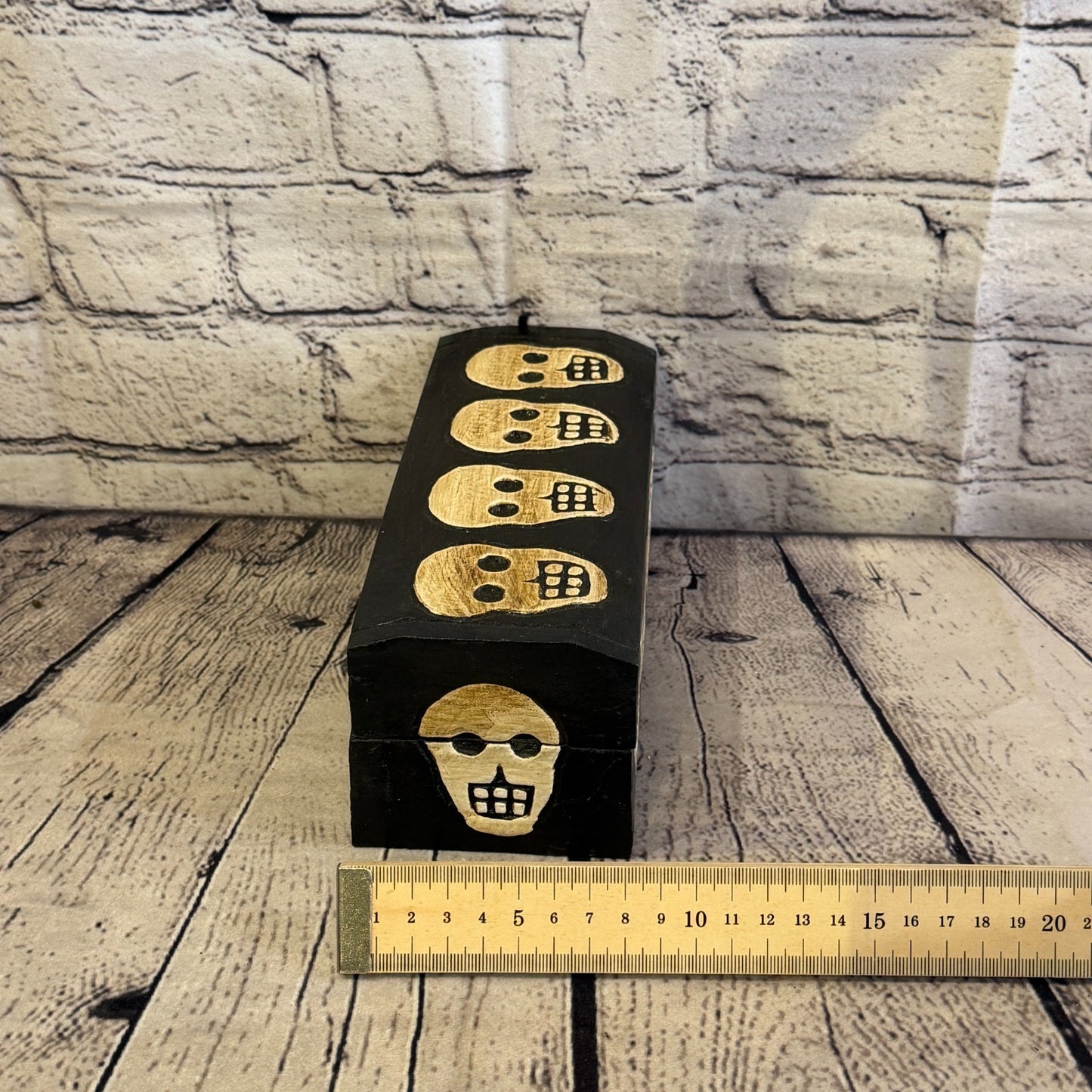20cm x 10cm x 10cm Wood Gothic Pentagram Skull Coffin Jewellery Trinket Box7