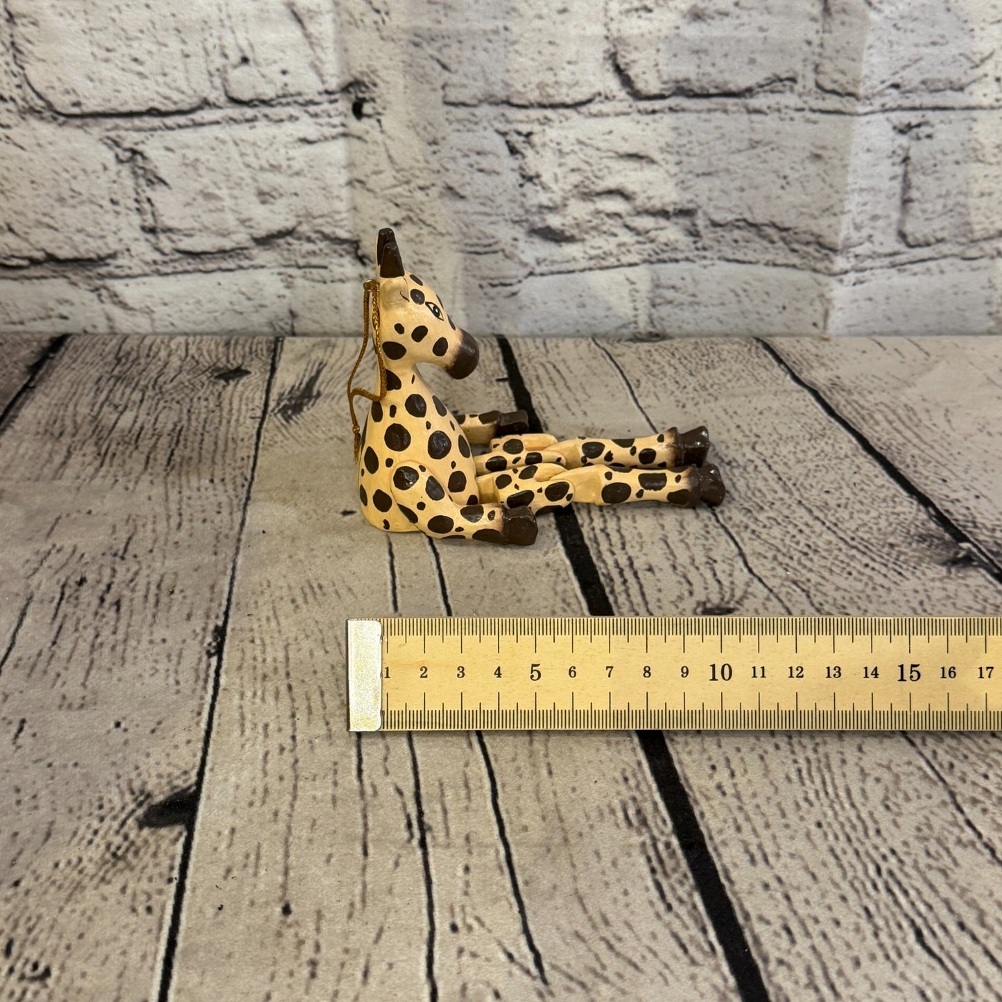 10cm Orange Giraffe Sitting Animal, Wooden Shelf Ornament Handmade Fairtrade7
