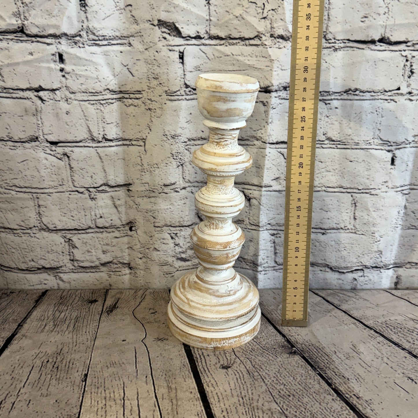 30cm x 10cm White Regal Wooden Vintage Style Candle Stand Shabby Pillar Holders3