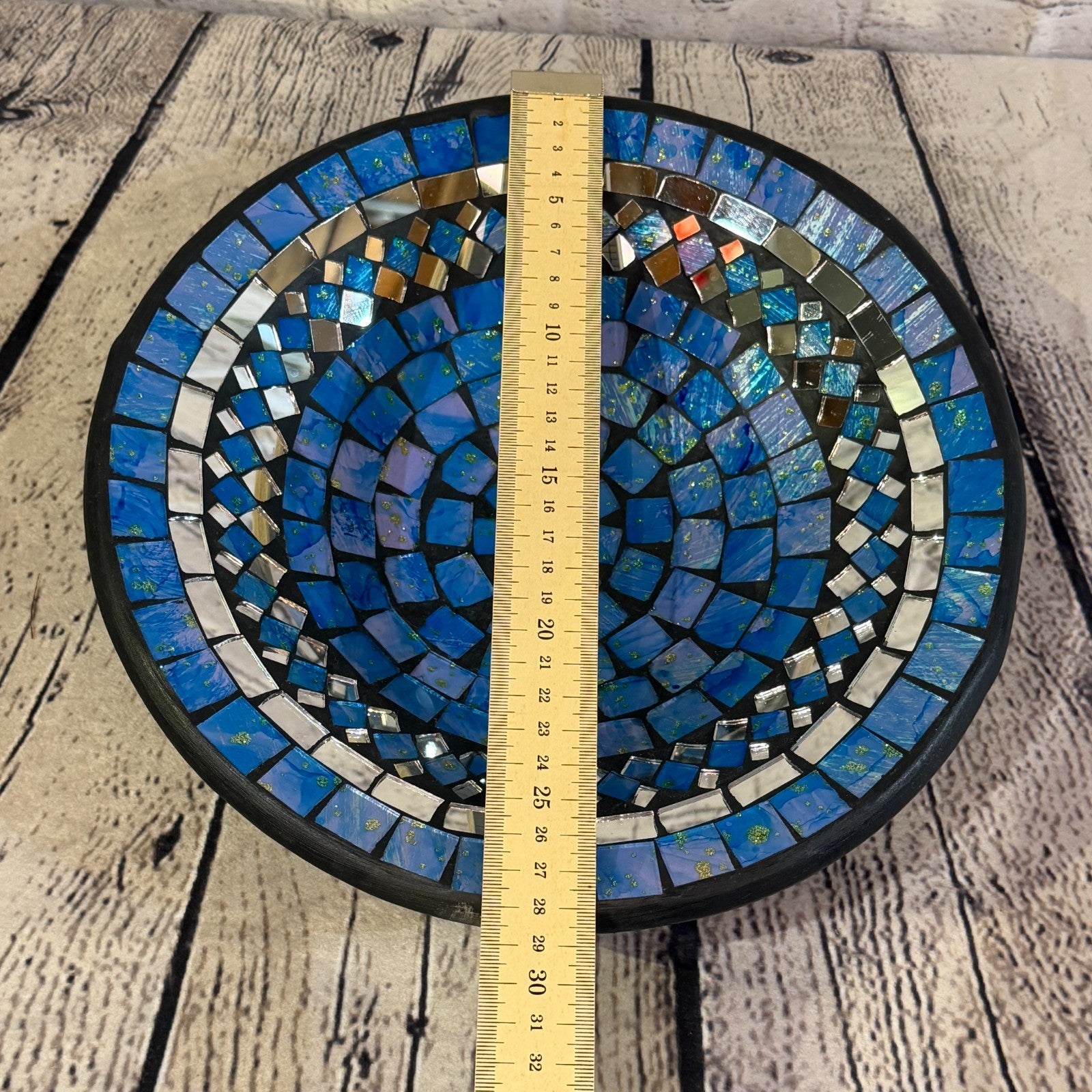 28cm Light Blue Round Mirror Mosaic Handmade Ceramic Glass Tile Bowl Fruit2