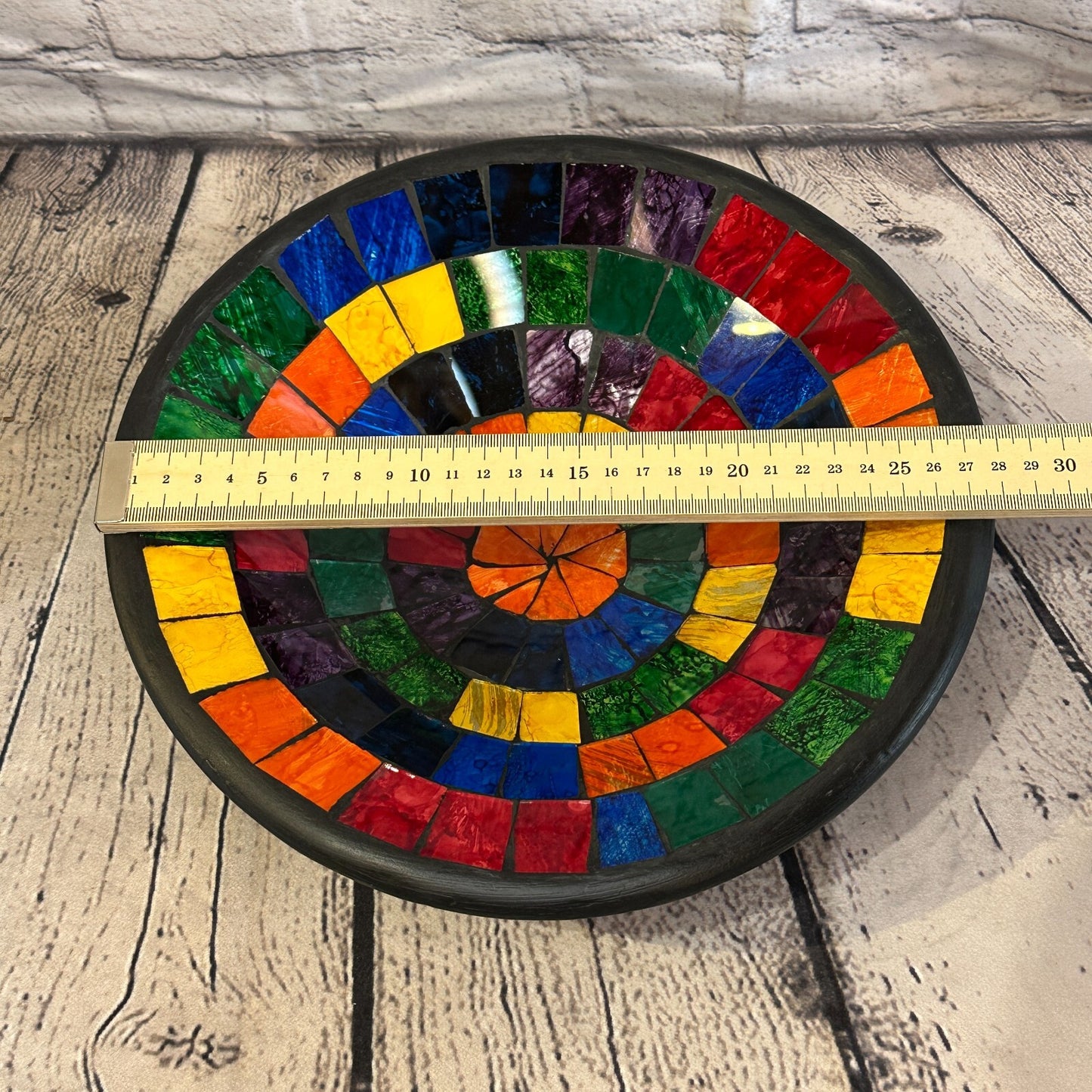 28cm Rainbow Blocks Round Mosaic Handmade Ceramic Glass Tile Bowl Fruit1