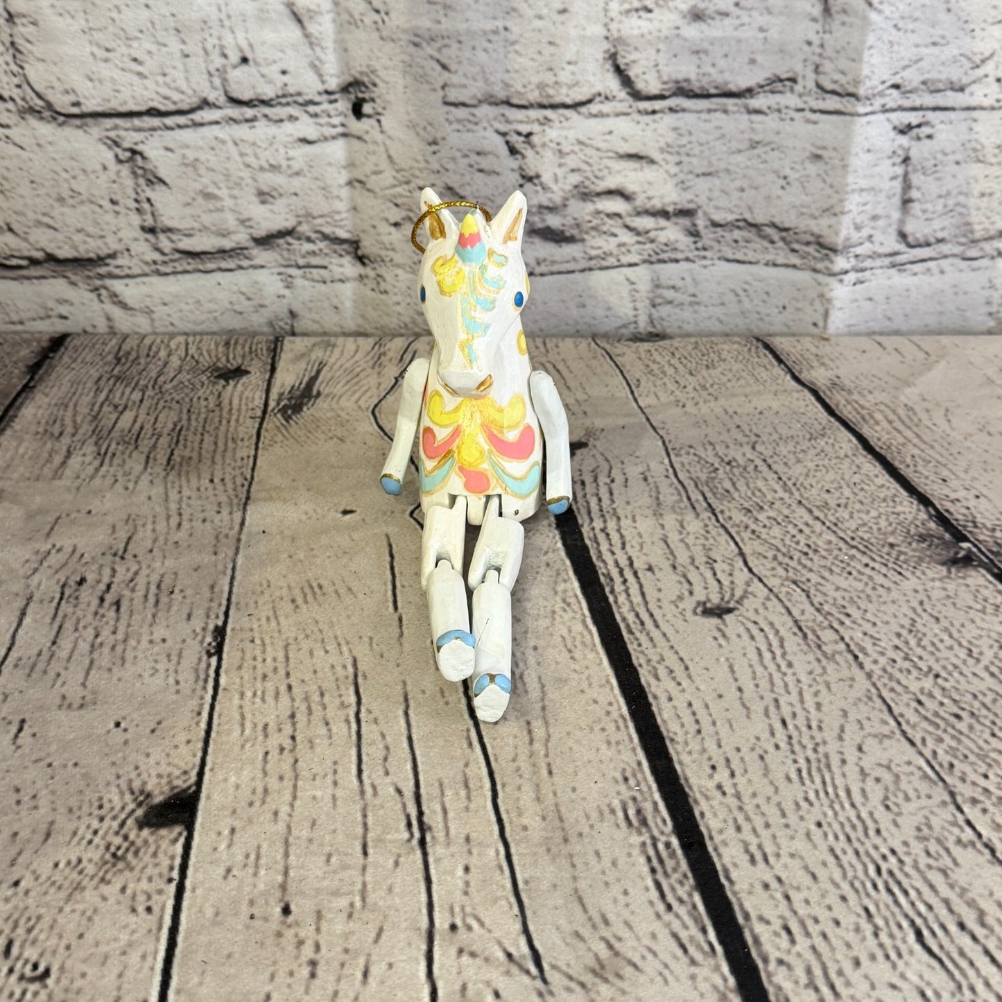 10cm Rainbow Flower Unicorn Sitting Animal, Wooden Shelf Ornament Fairtrade1