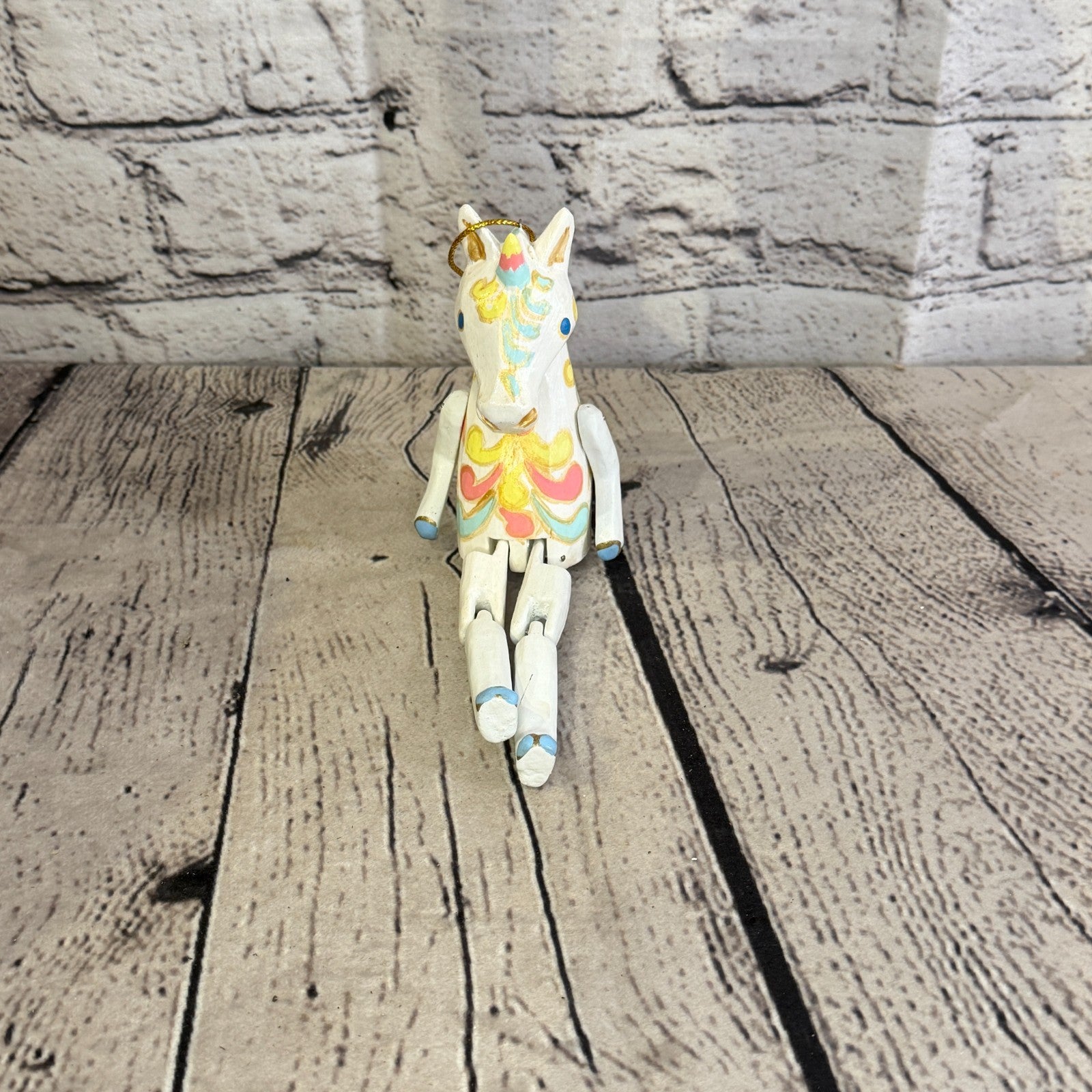 10cm Rainbow Flower Unicorn Sitting Animal, Wooden Shelf Ornament Fairtrade1