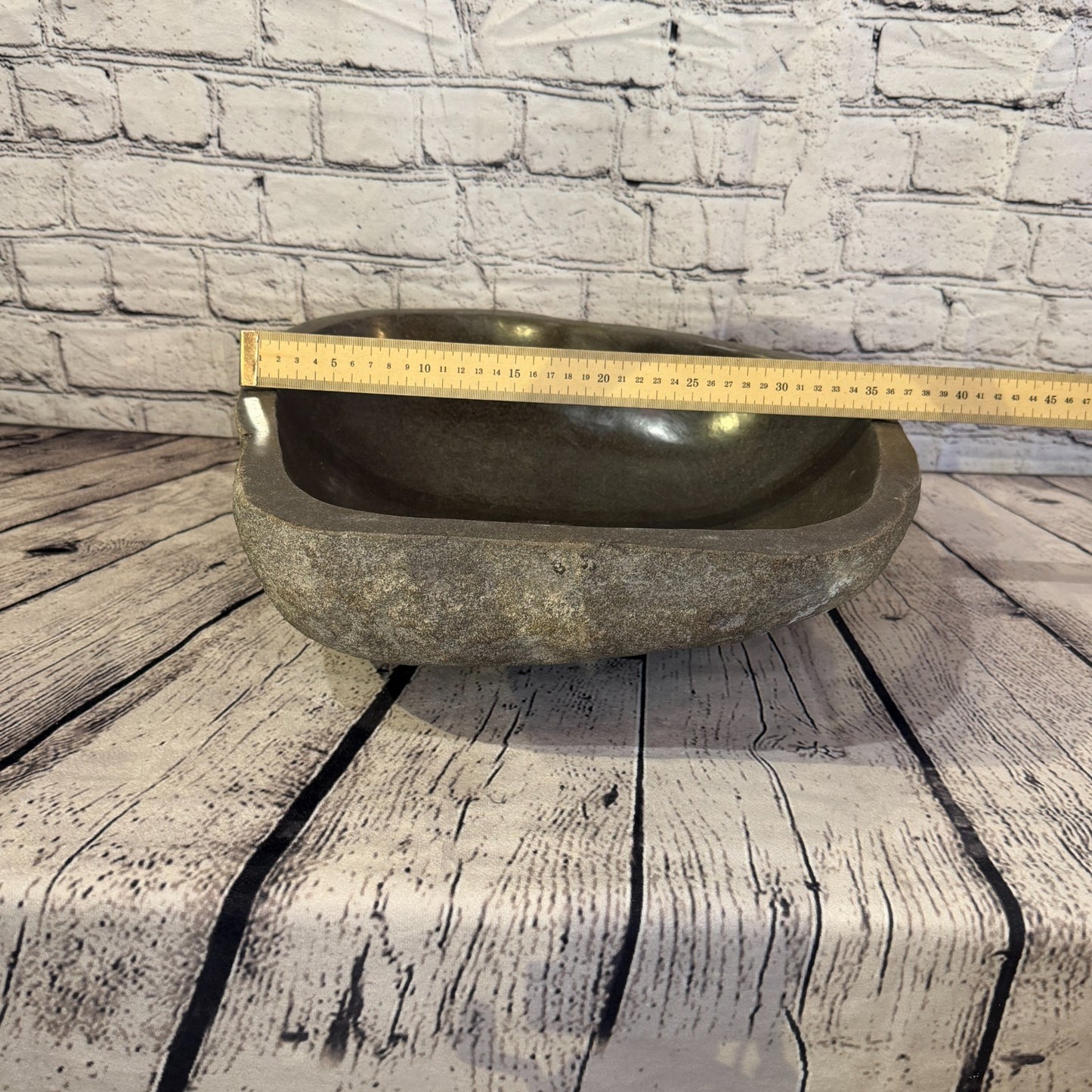 37cm x 37cm Wash Basin Bathroom Counter Top Washing River Stone Bowl Sink No 294