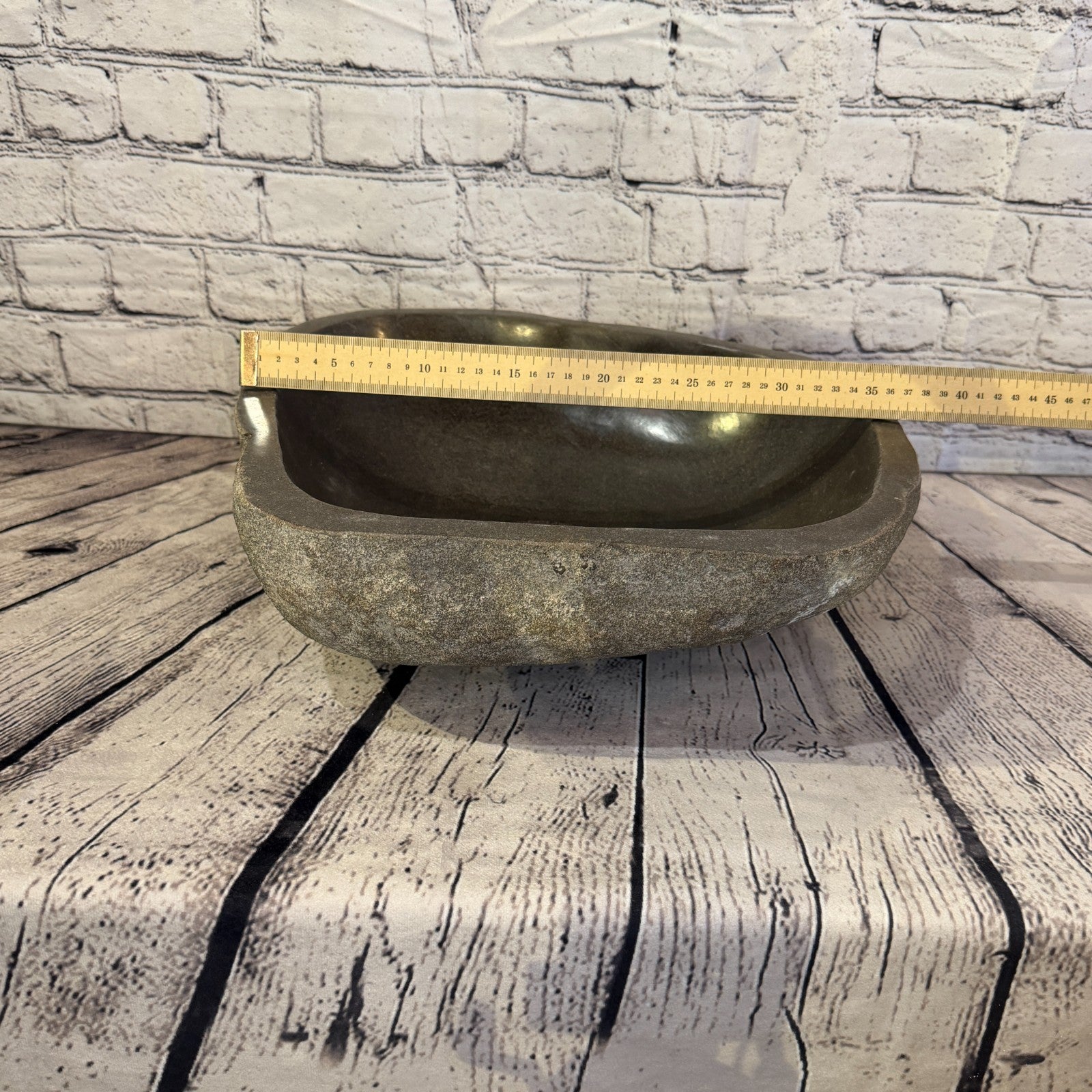 37cm x 37cm Wash Basin Bathroom Counter Top Washing River Stone Bowl Sink No 294