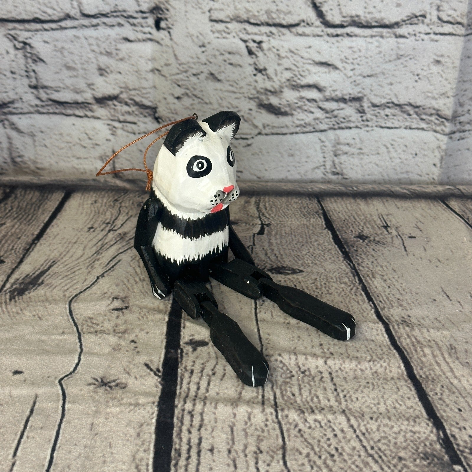 10cm Bright Panda Sitting Animal, Wooden Shelf Ornament Handmade and Fairtrade0