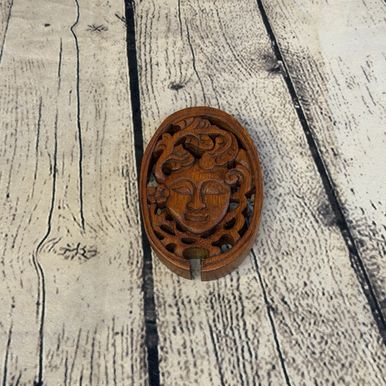 Oval Gaia Mother Earth 4 Bit Wooden Puzzle Box Secret Box Magic Trinket Handmade2