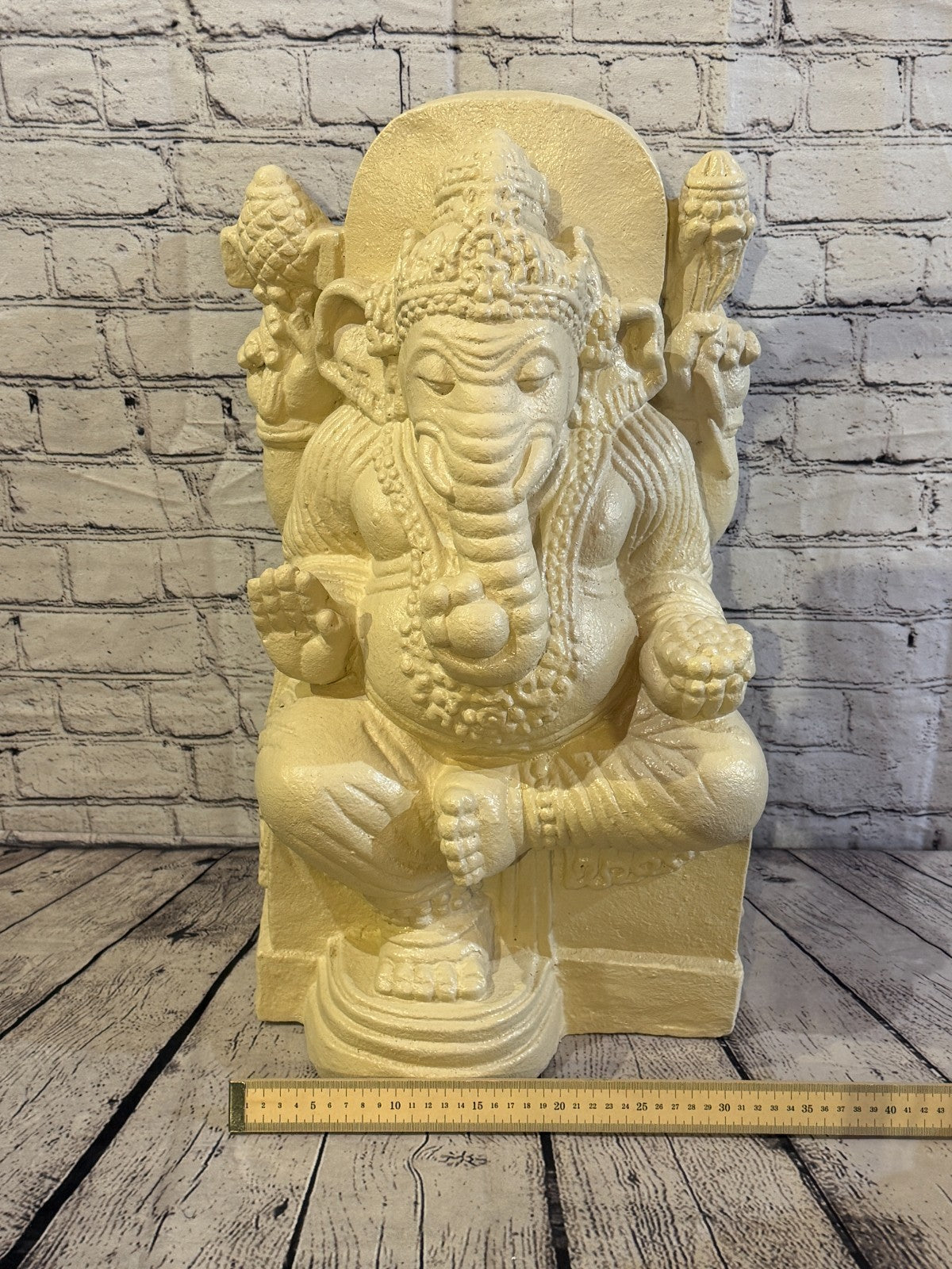 White 60cm x 35cm Thai Ganesha God On Base Hollow Statue Resin Hindu6