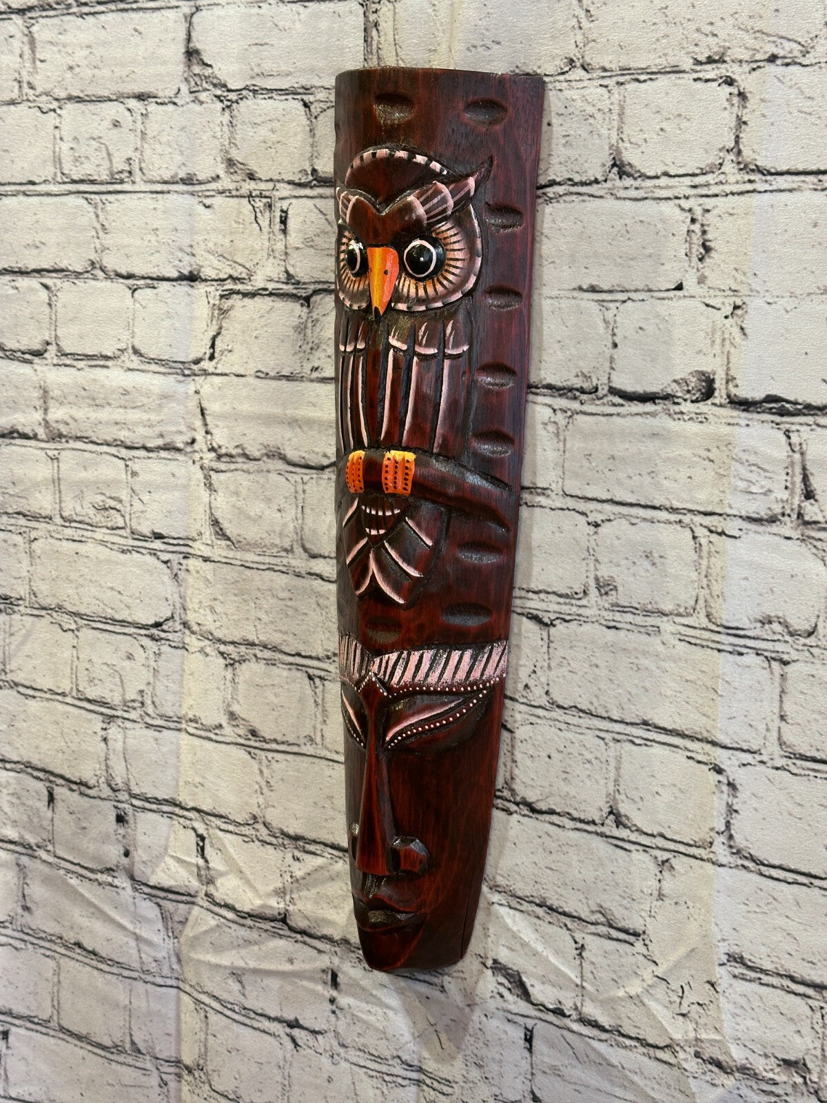 50cm Brown Owl Hand Carved Fair Trade Wooden Animal Wall Art Wall Hang Mask1