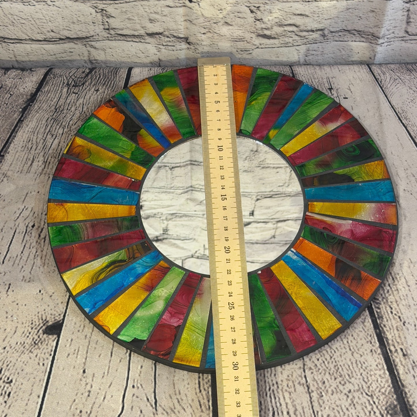 Rainbow Line Black Mosaic Tile Wall Mirror 30cm x 30cm 12 Inches Handmade4