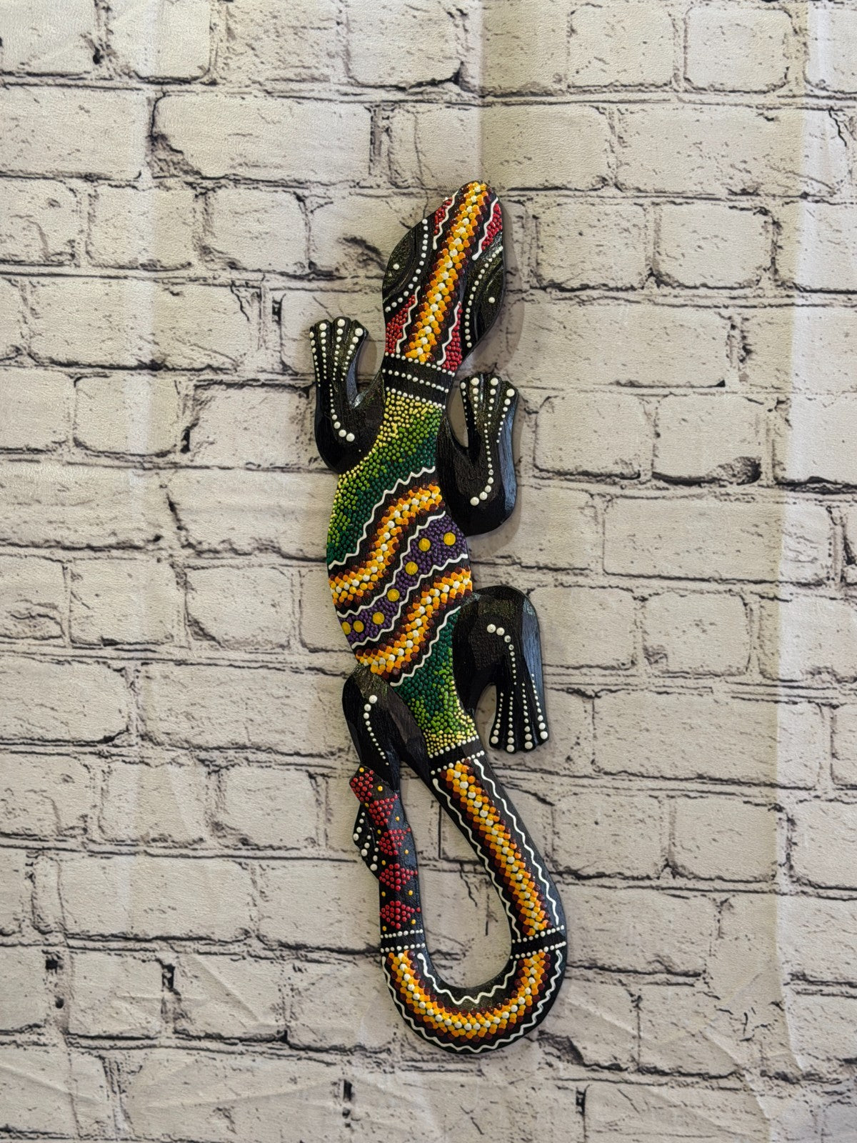 50cm Gecko Carved Wooden Dot Painted Ethnic Tribal Tiki Wall Art No 2 New2