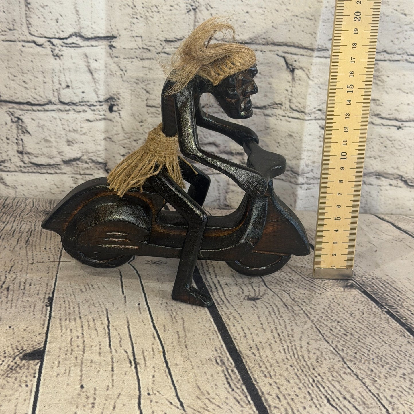 20cm Moped Rider African Tribal Warrior Man Figure Statue Wood Hand Carved6