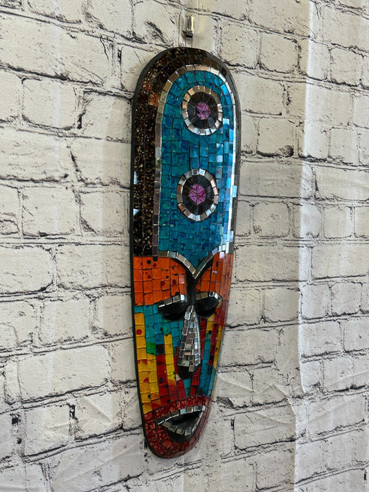 50cm Mosaic Mirror Mask Carved Painted Ethnic Tribal Wall Art Handmade Design 40