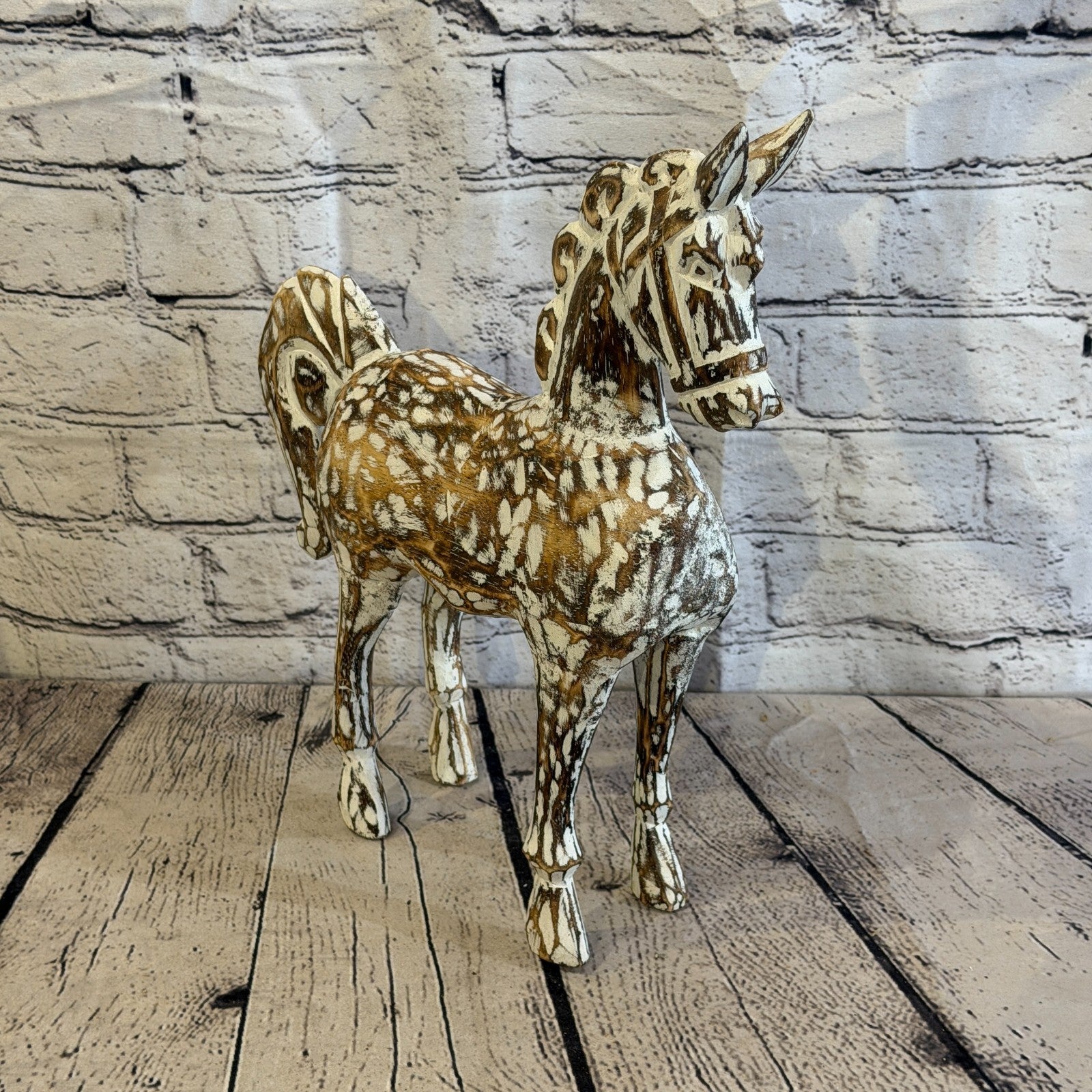 35cm x 35cm Brown Horse Large Wood Hand Carved Wooden Statue Figurine Decor2