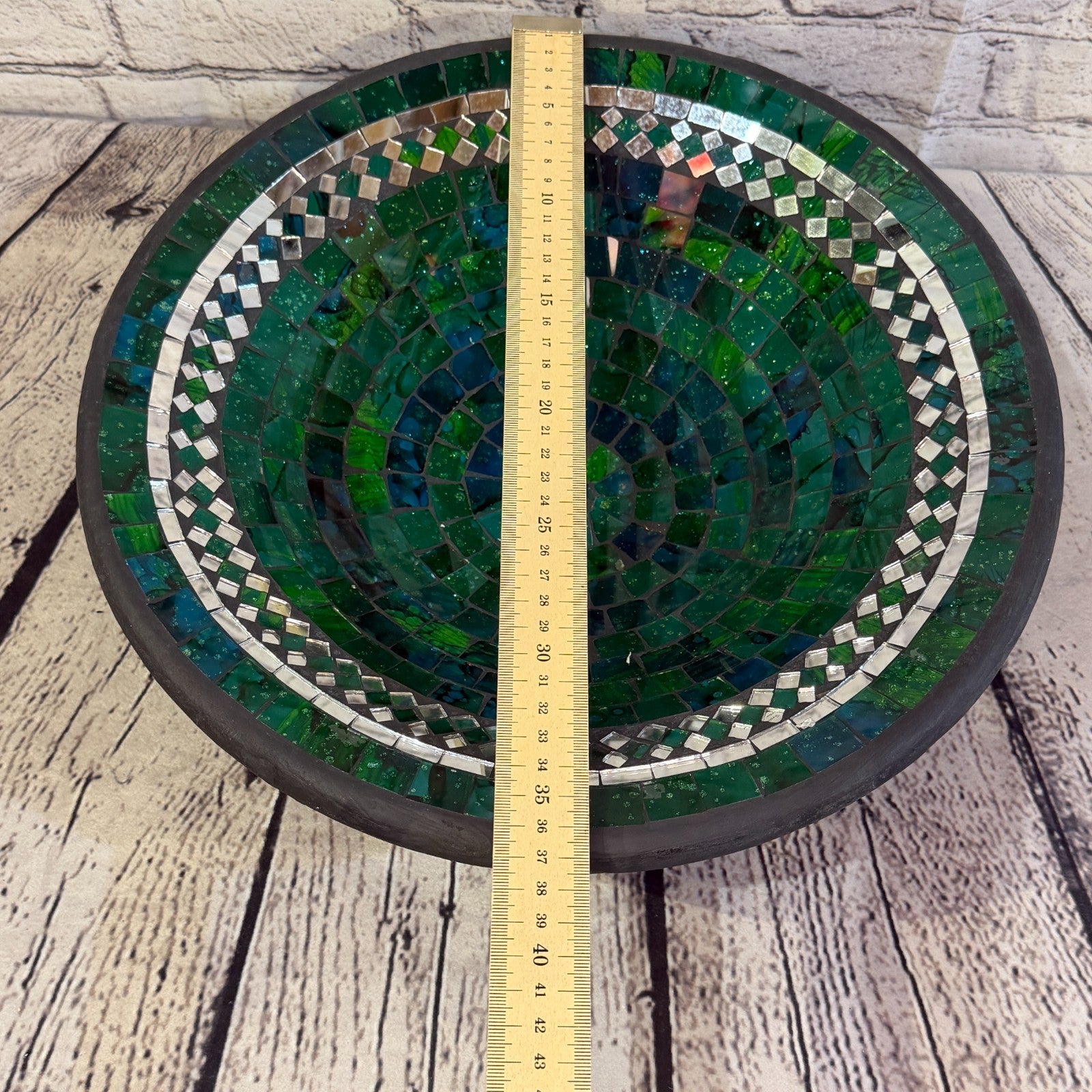 35cm Green Round Mirror Mosaic Handmade Ceramic Glass Tile Bowl Fruit2