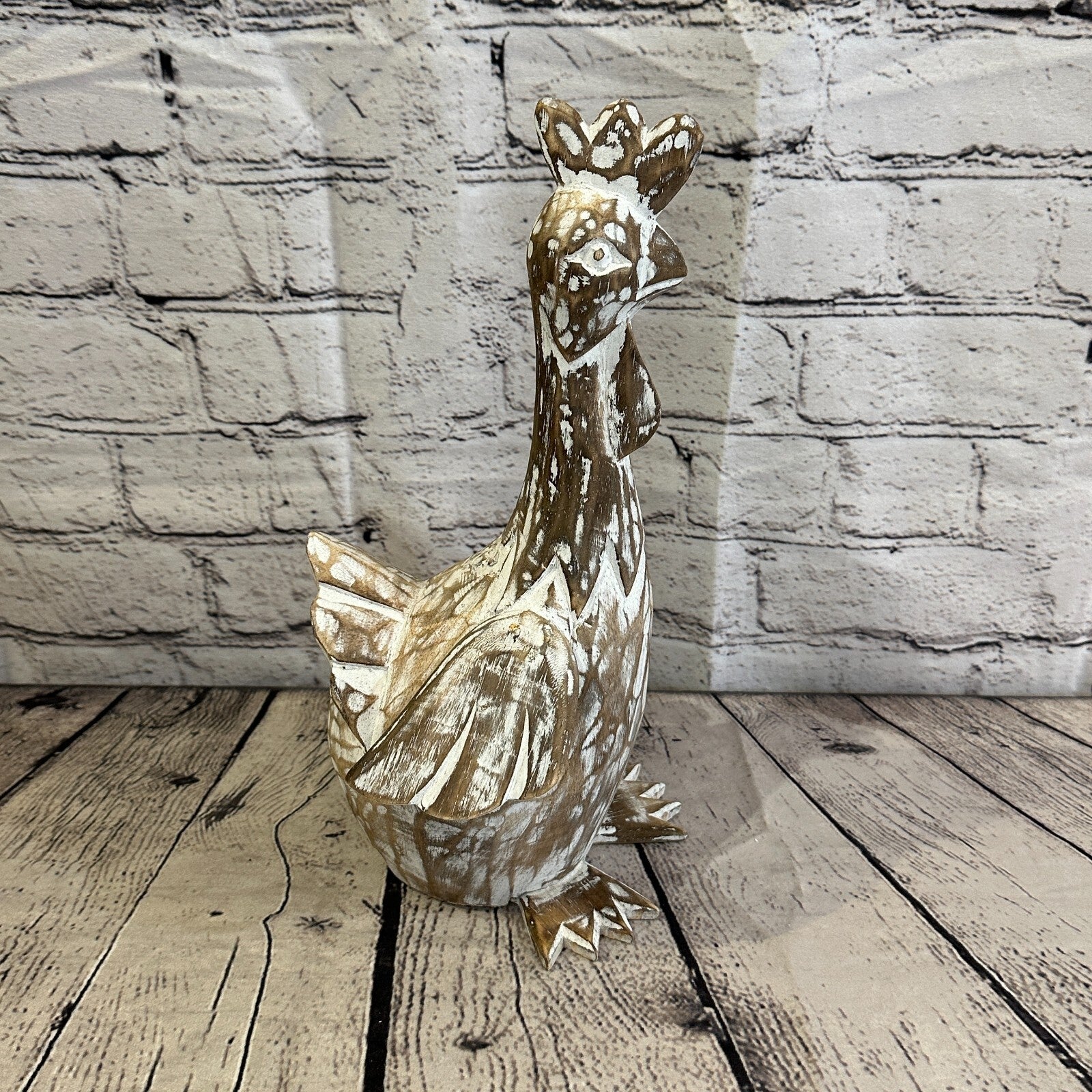 30cm x 15cm Brown Shabby Wooden Rooster Cockerel Retro Collectable Hand Carved3