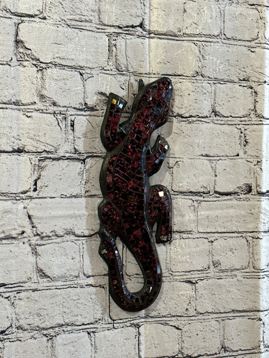 30cm Gecko Cherry Red Mosaic Wall Hanging Wooden Ornaments Wood Carving0