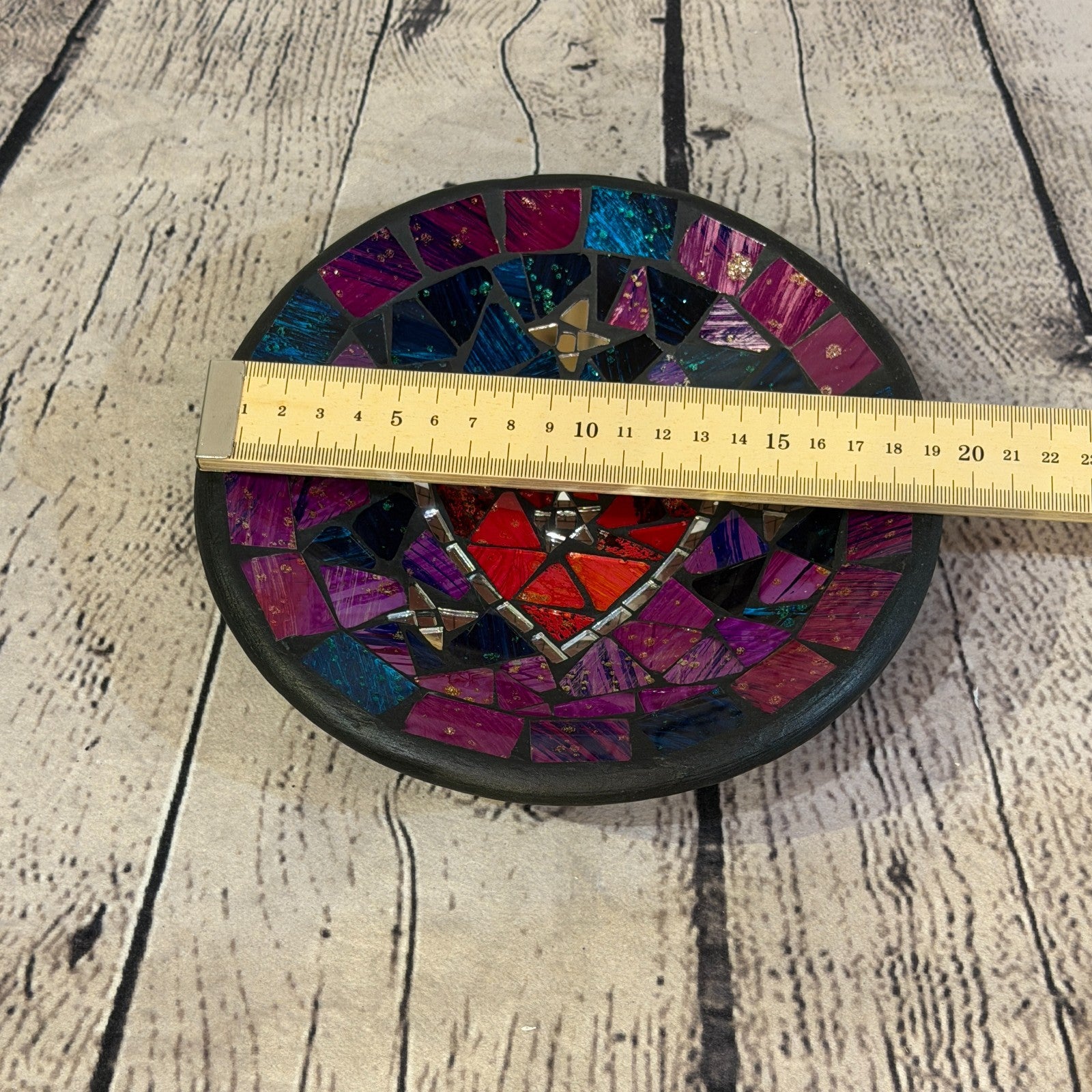 20cm Purple Red Heart Round Mosaic Handmade Ceramic Glass Tile Bowl Fruit1