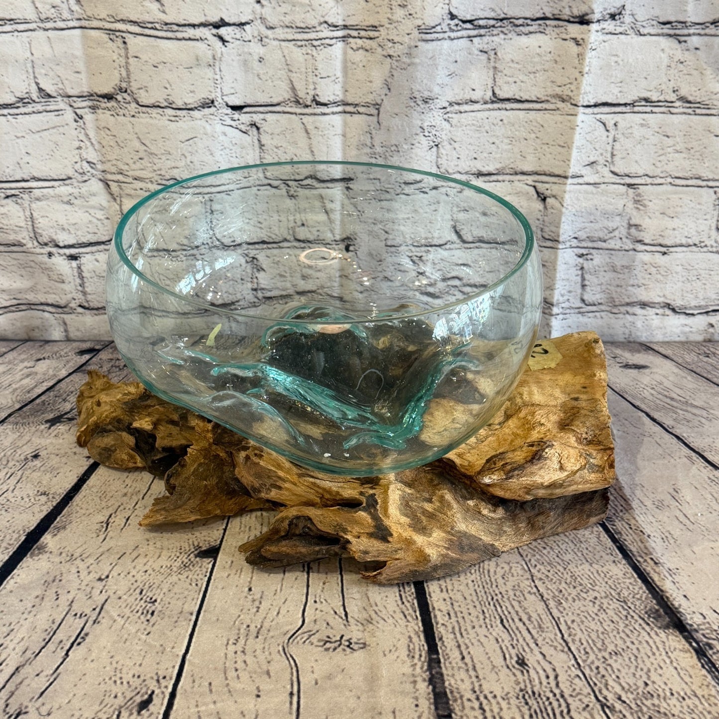 22cm Tall Fruit Bowl Colour Melted Glass Wood Decorative Vase Glass Sculpture0
