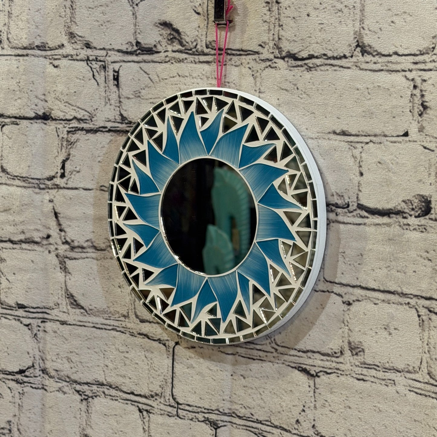 Turquoise Blue Sun Flame Mosaic Tile Wall Mirror 20cm x 20cm 8 Inches Handmade1