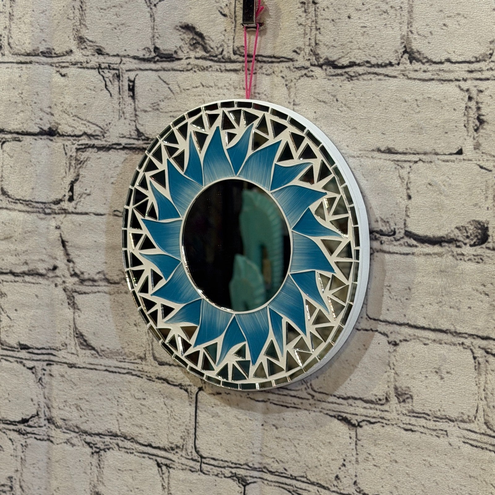 Turquoise Blue Sun Flame Mosaic Tile Wall Mirror 20cm x 20cm 8 Inches Handmade1