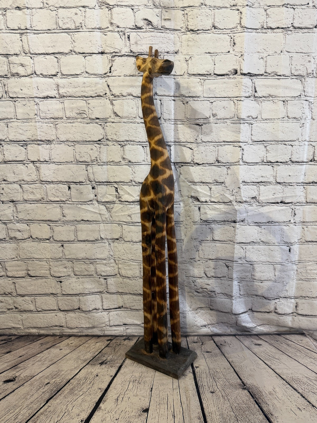 80cm Burnt Wooden Giraffe Standing Single Carved Solid Wood Giraffe Handmade2
