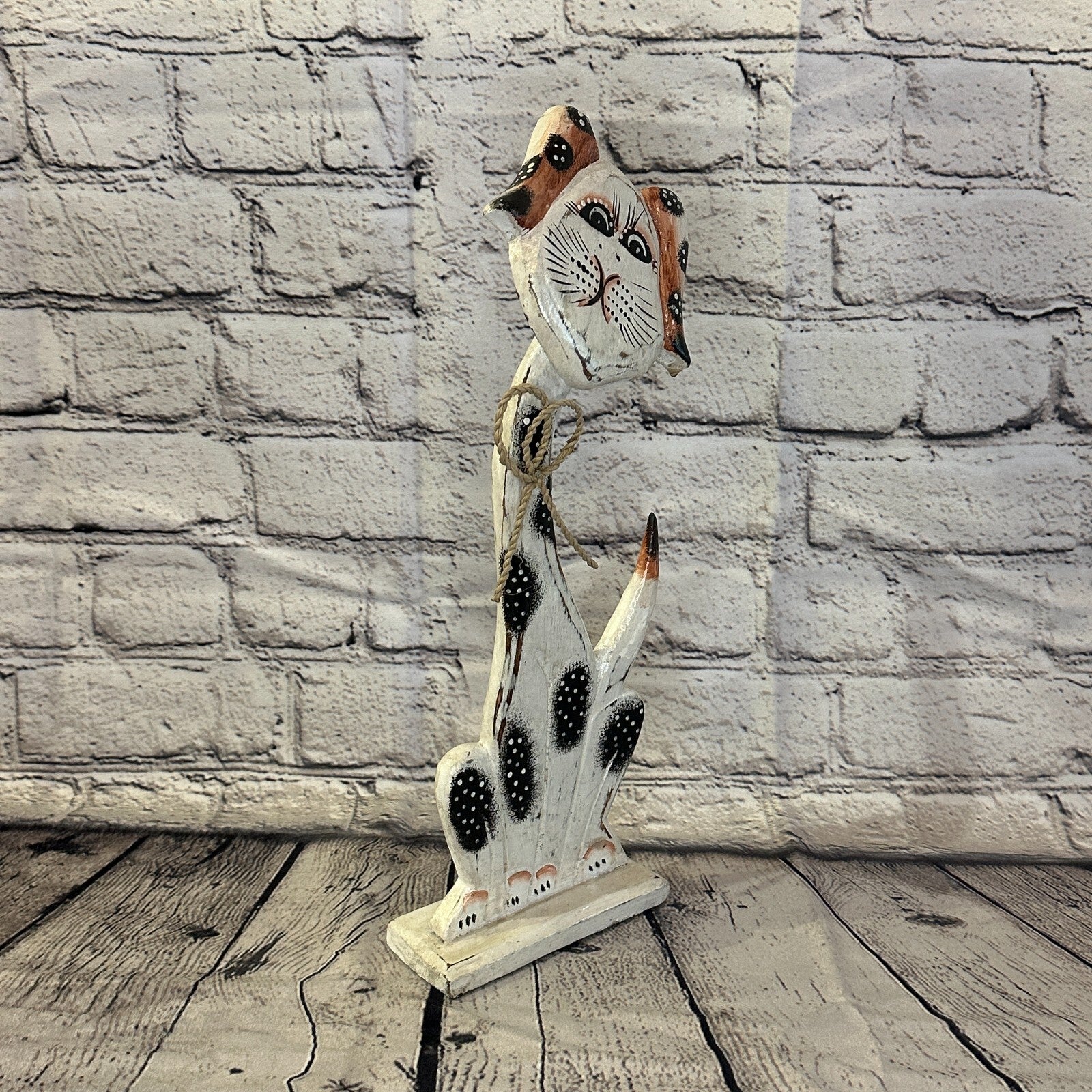 White Wooden Dog Shabby Pattern 35cm x 10cm Handmade and Fairtrade2