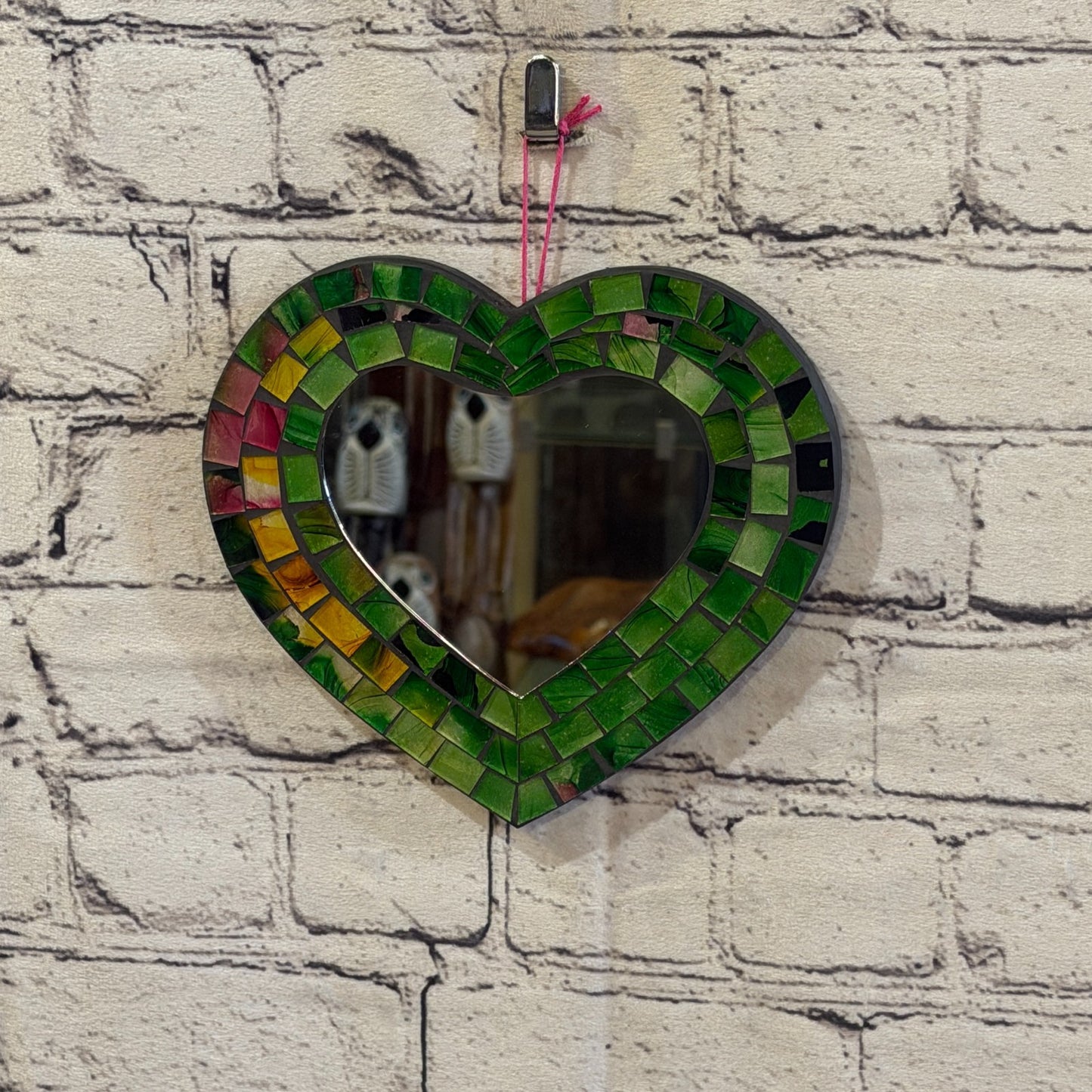 Green Heart Shape Mosaic Tile Wall Mirror 20cm x 15cm 8 Inches Handmade New2