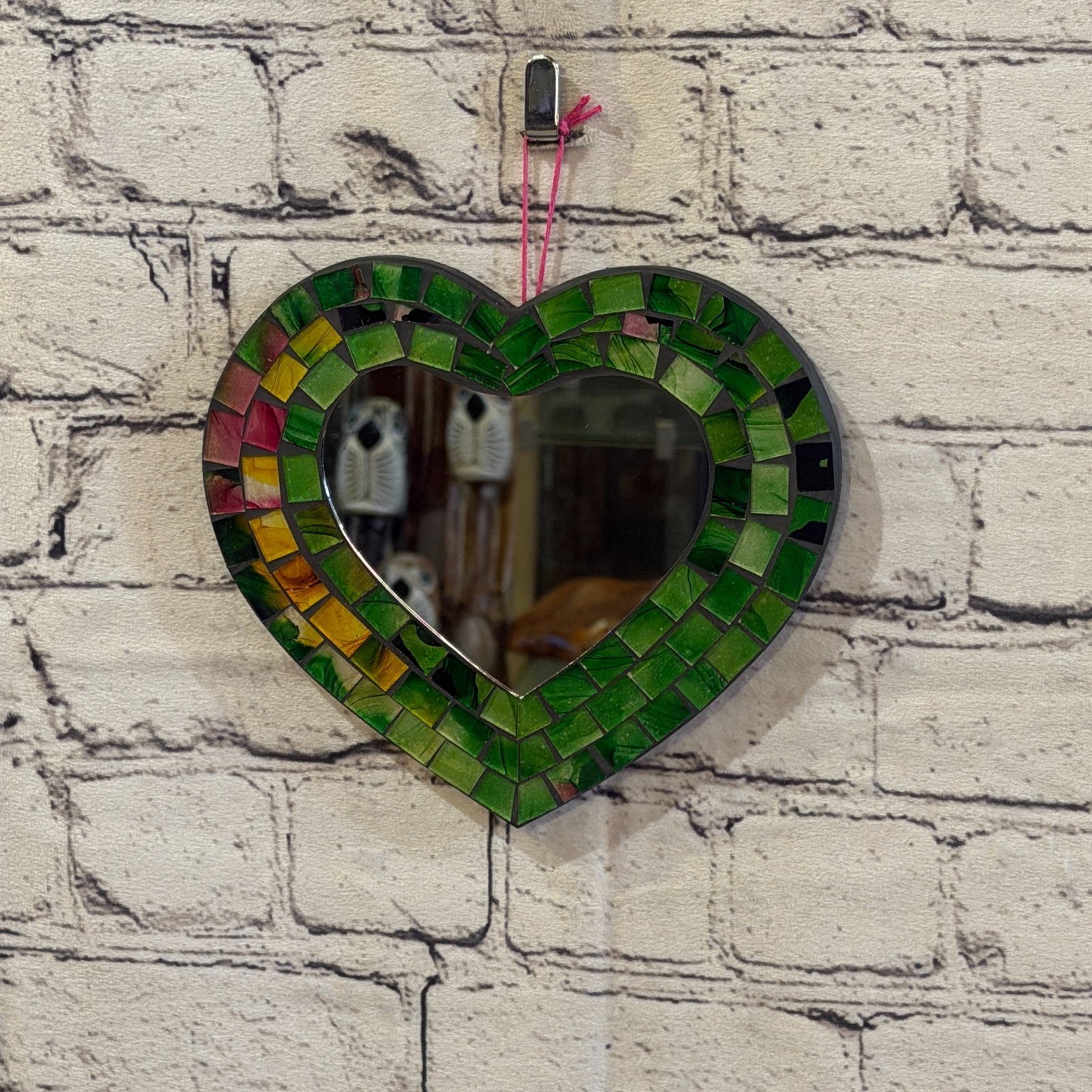 Green Heart Shape Mosaic Tile Wall Mirror 20cm x 15cm 8 Inches Handmade New2