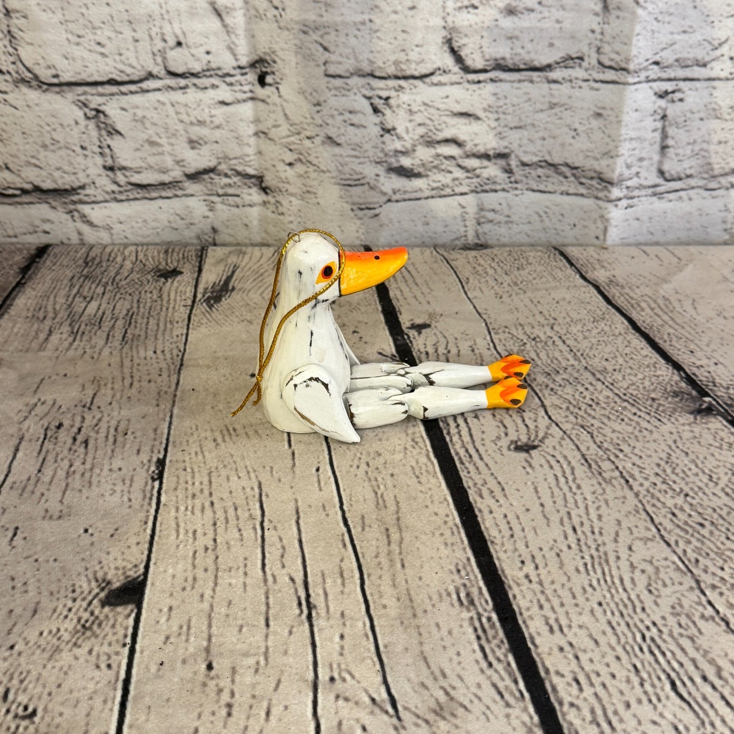 10cm White Duck Sitting Animal Wooden Shelf Ornament Handmade Fairtrade3