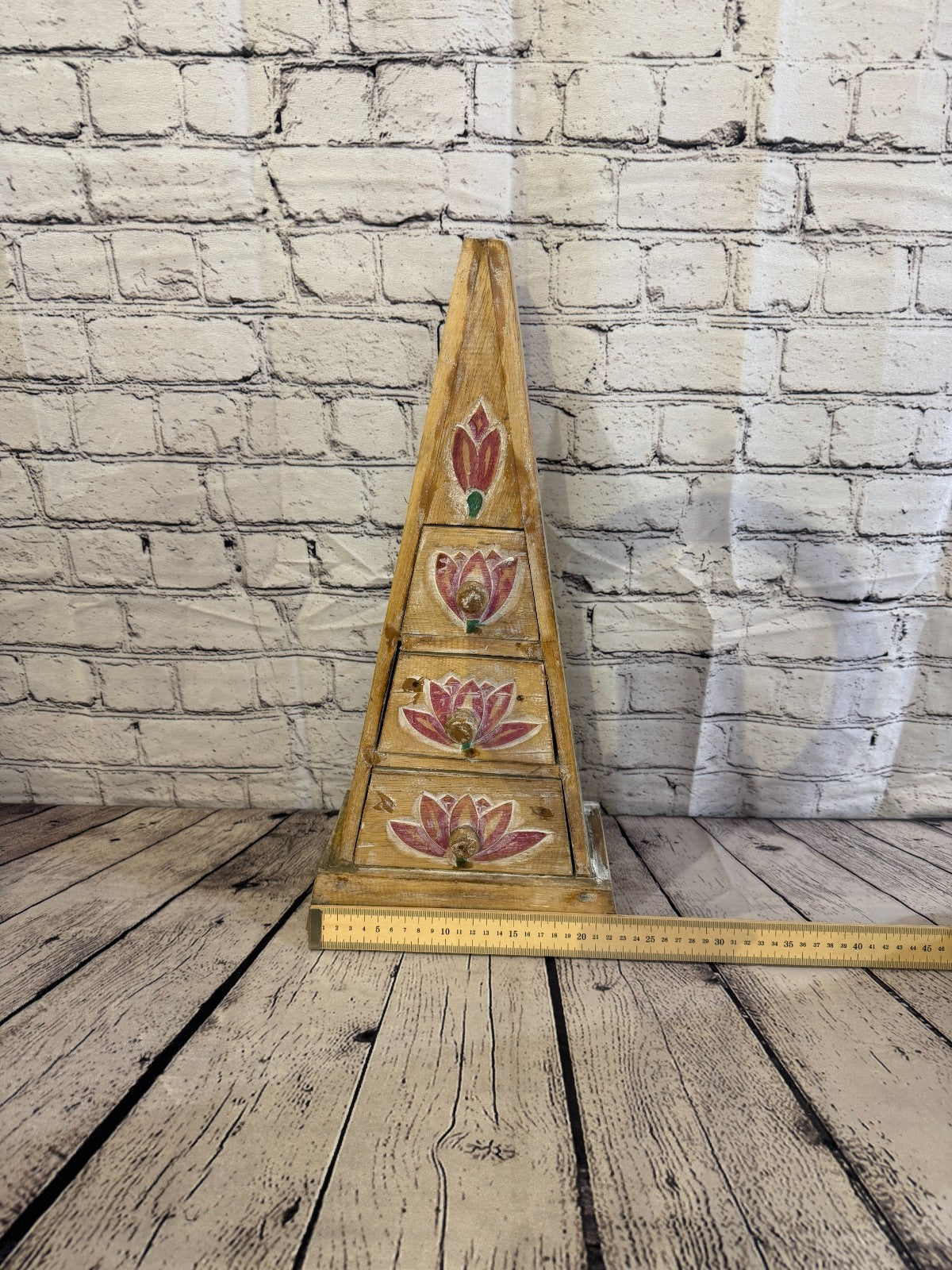 50cm x 22cm Flower 3 Draw Pyramid Wooden Side Cabinet Living Storage Furniture7