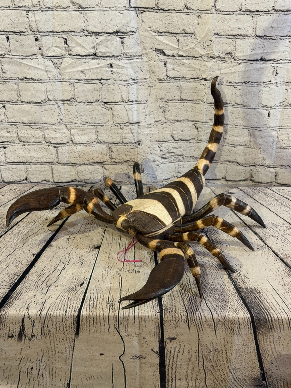 55cm x 45cm Wooden Scorpion Burnt Pattern Carving Hand Carved Walking Statue0