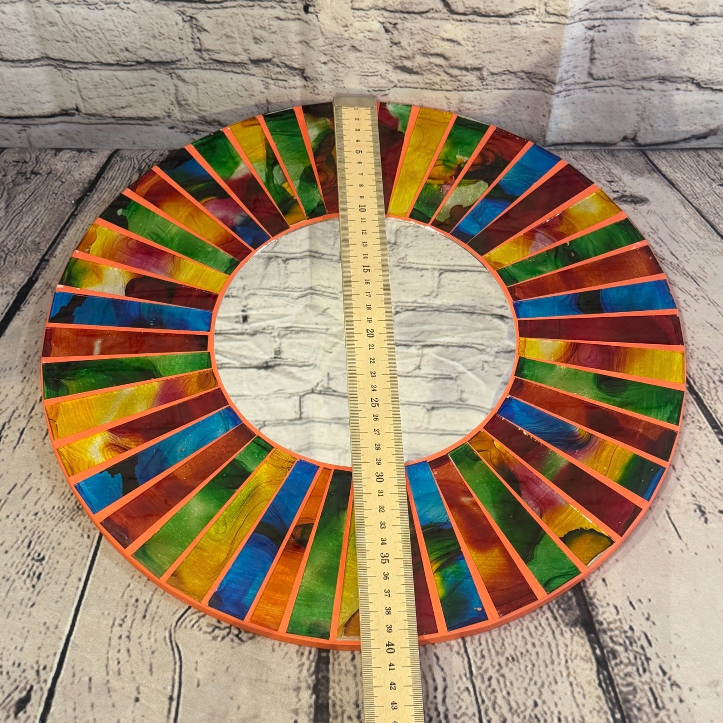 Rainbow Line Terracotta Mosaic Tile Wall Mirror 40cm x 40cm 16 Inches Handmade4