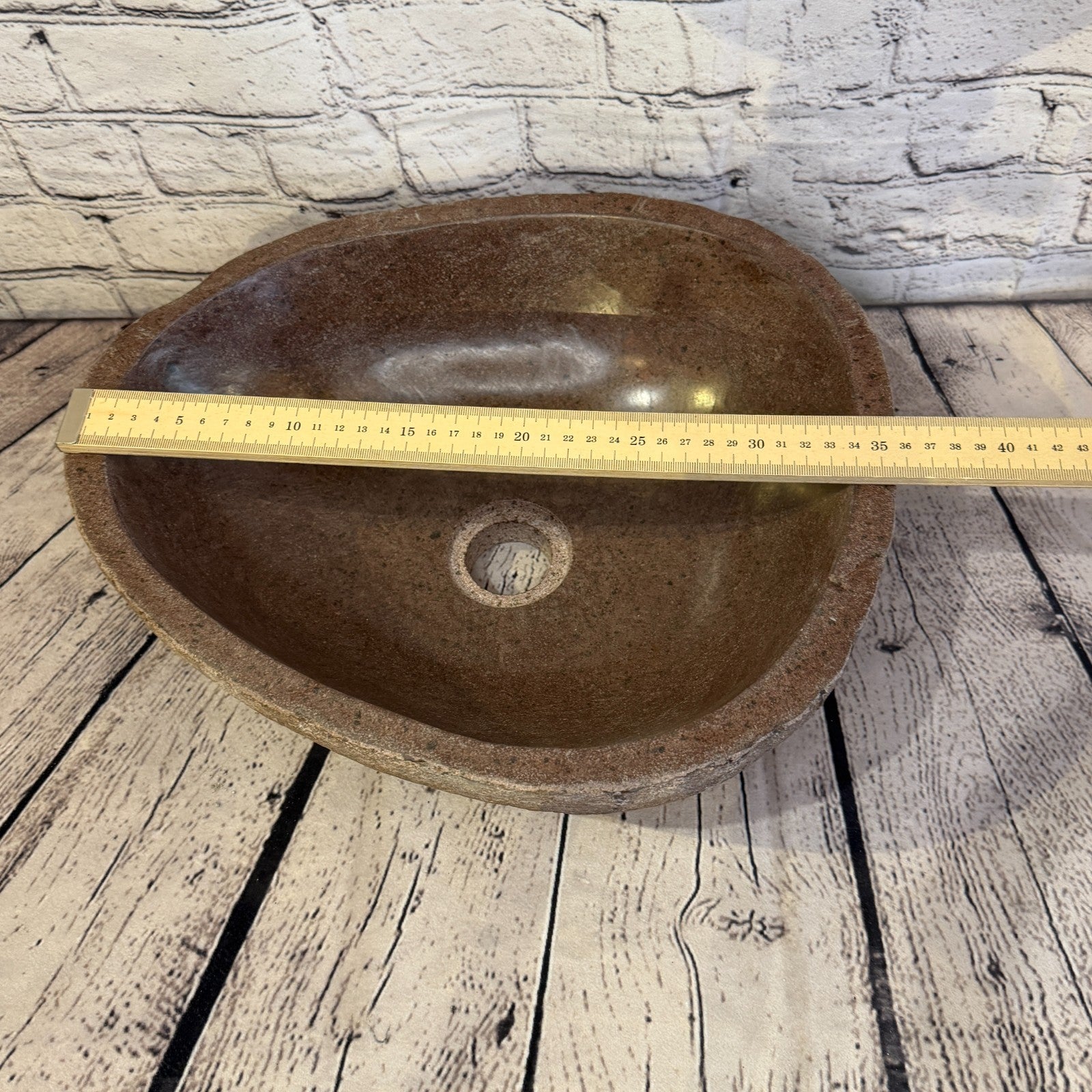 36cm x 32cm Wash Basin Bathroom Counter Top Washing River Stone Bowl Sink No 287