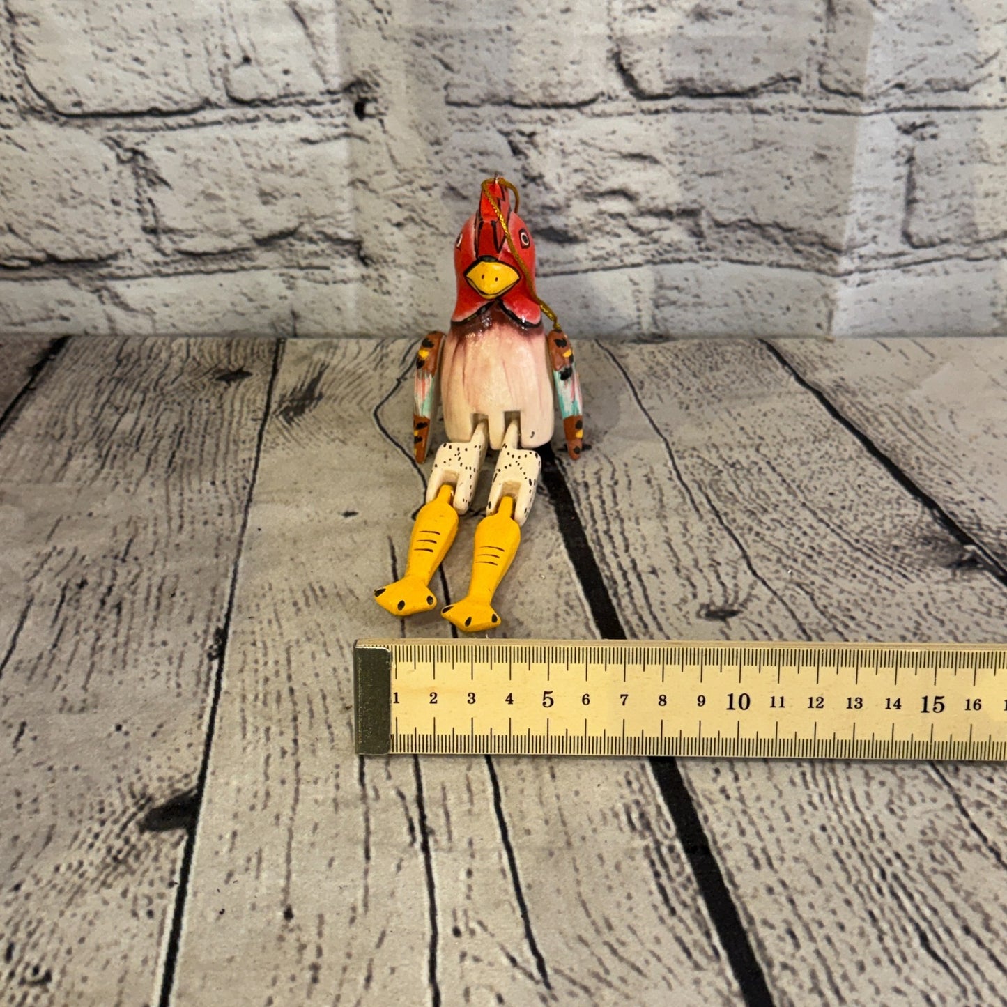 10cm Chicken Rooster Sitting Animal, Wooden Shelf Ornament Handmade Fairtrade6