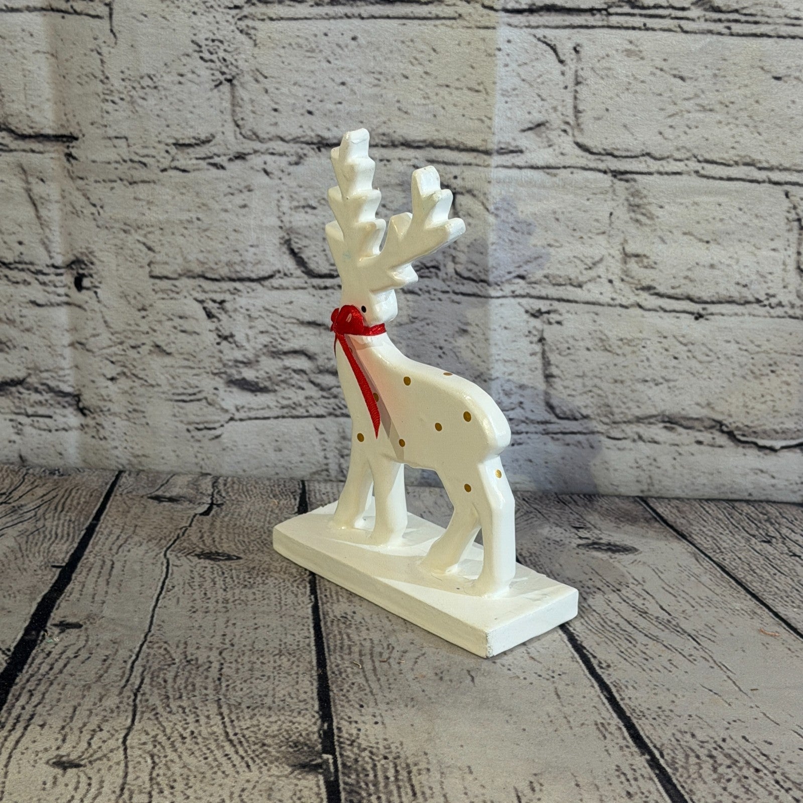 18cm x 10cm White Handcrafted Wood Reindeer Xmas Christmas Ornament Antlers1