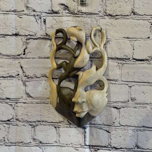 25cm Wooden Soulmate Mask Wall Art Hibiscus Wood Hand Carved Fair Trade Design 30