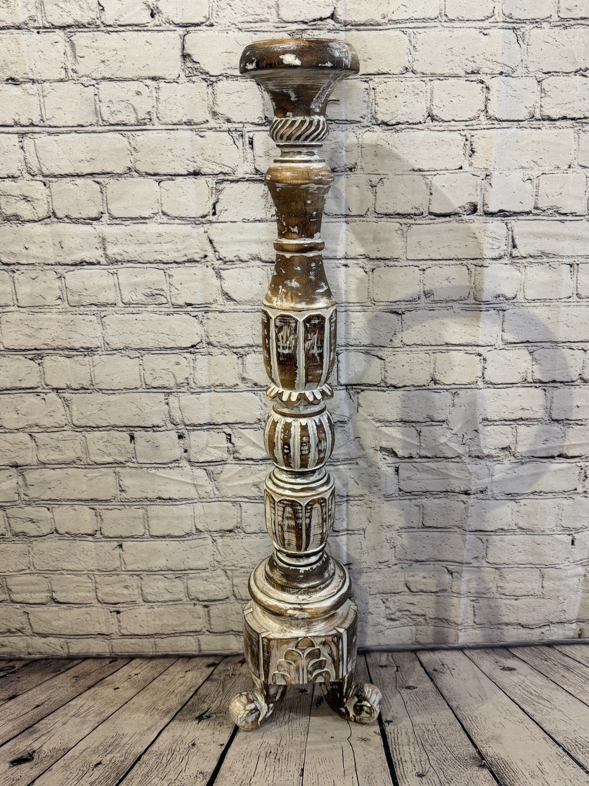 80cm x 18cm Brown Regal Wooden Vintage Style Candle Stand Shabby Pillar Holders1