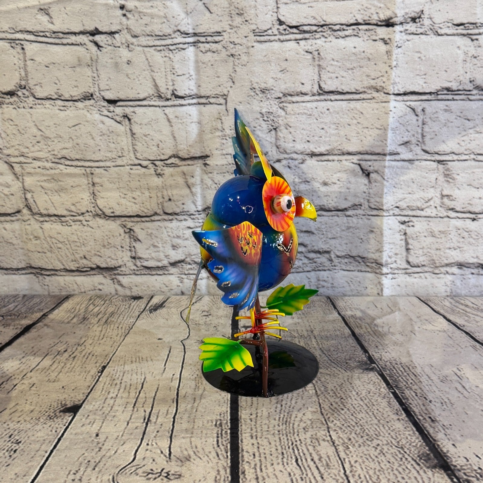 20cm x 30cm Owl Bird Blue Metal Tin Standing Ornament Statue3