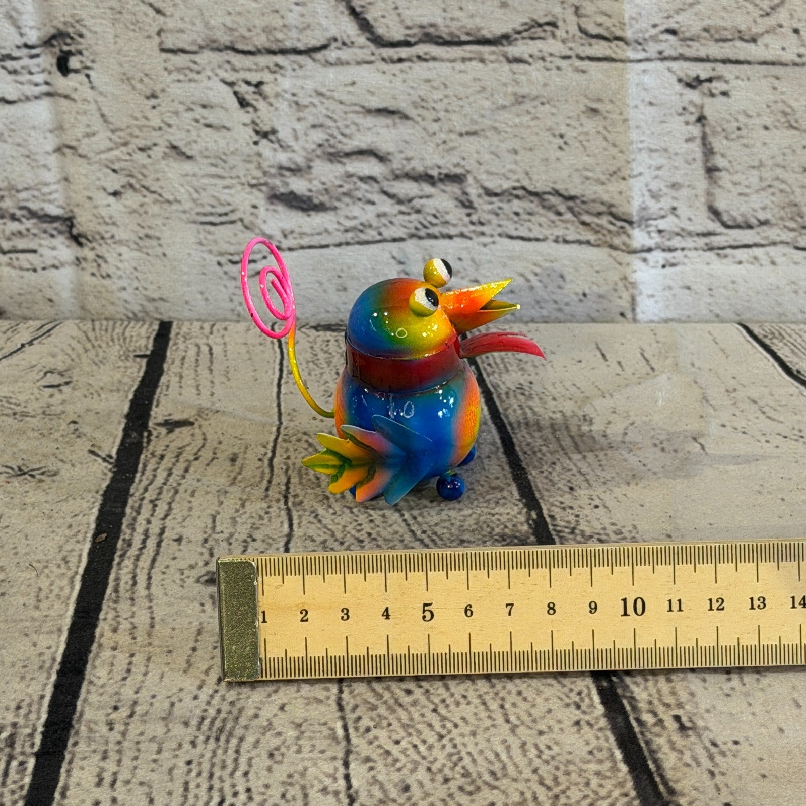8cm x 8cm Small Scarf Colourful Bird Orange Metal Tin Standing Ornament Statue6